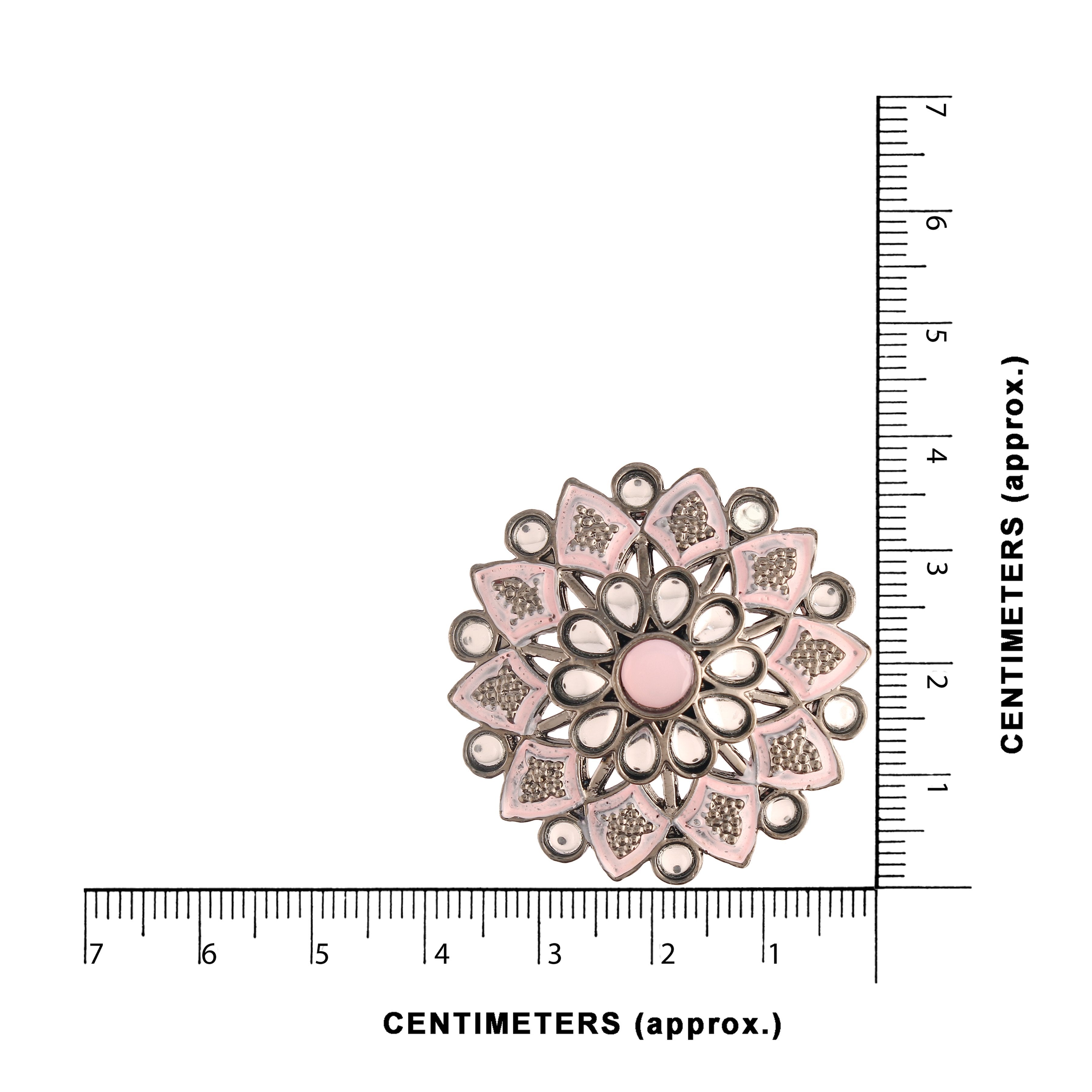 Women's  Silver Oxidized Pink  Kundan Studded Meena Work Designer Circular Stud Earrings