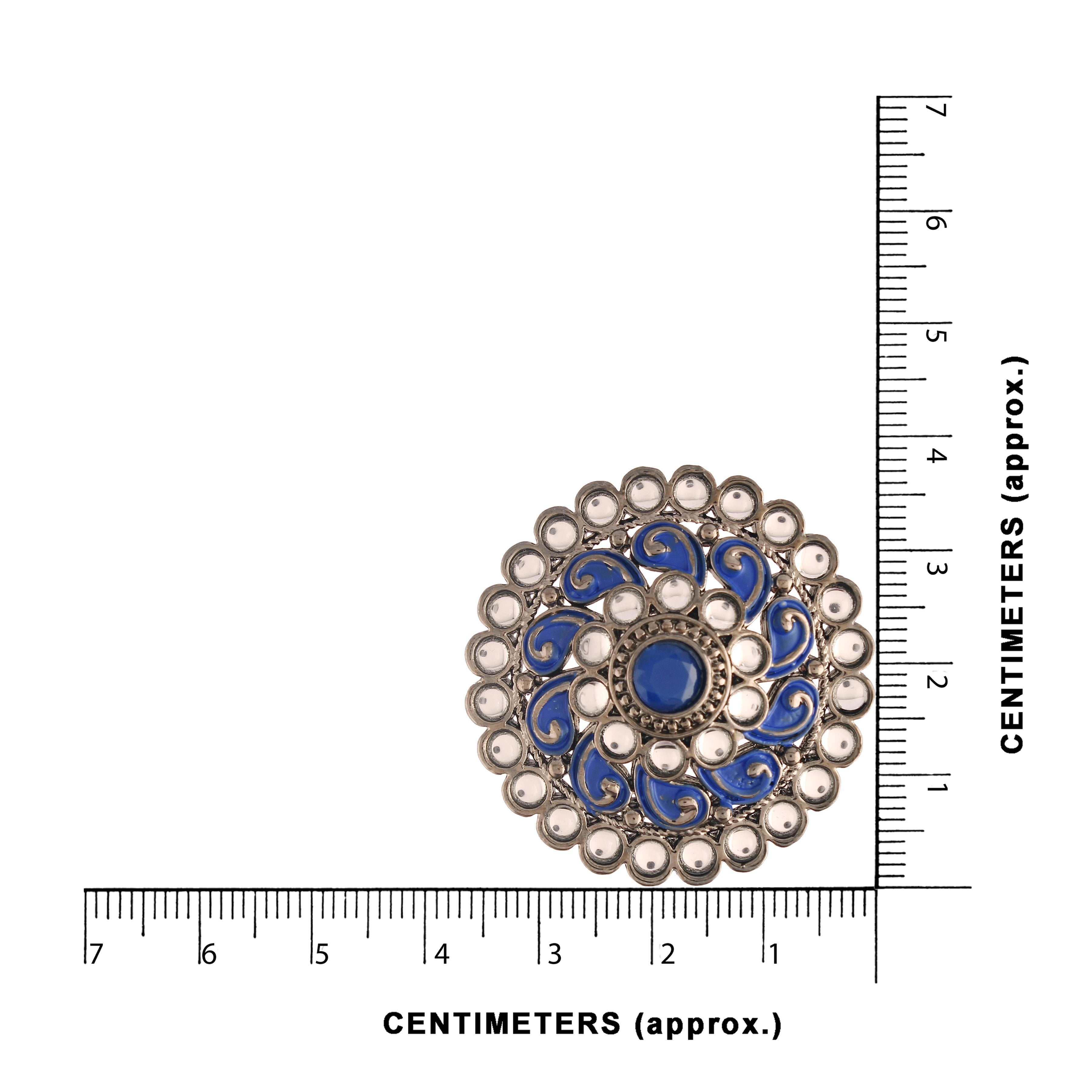 Women's  Silver Oxidized Blue Kundan Studded Meena Work Designer Circular Stud Earrings