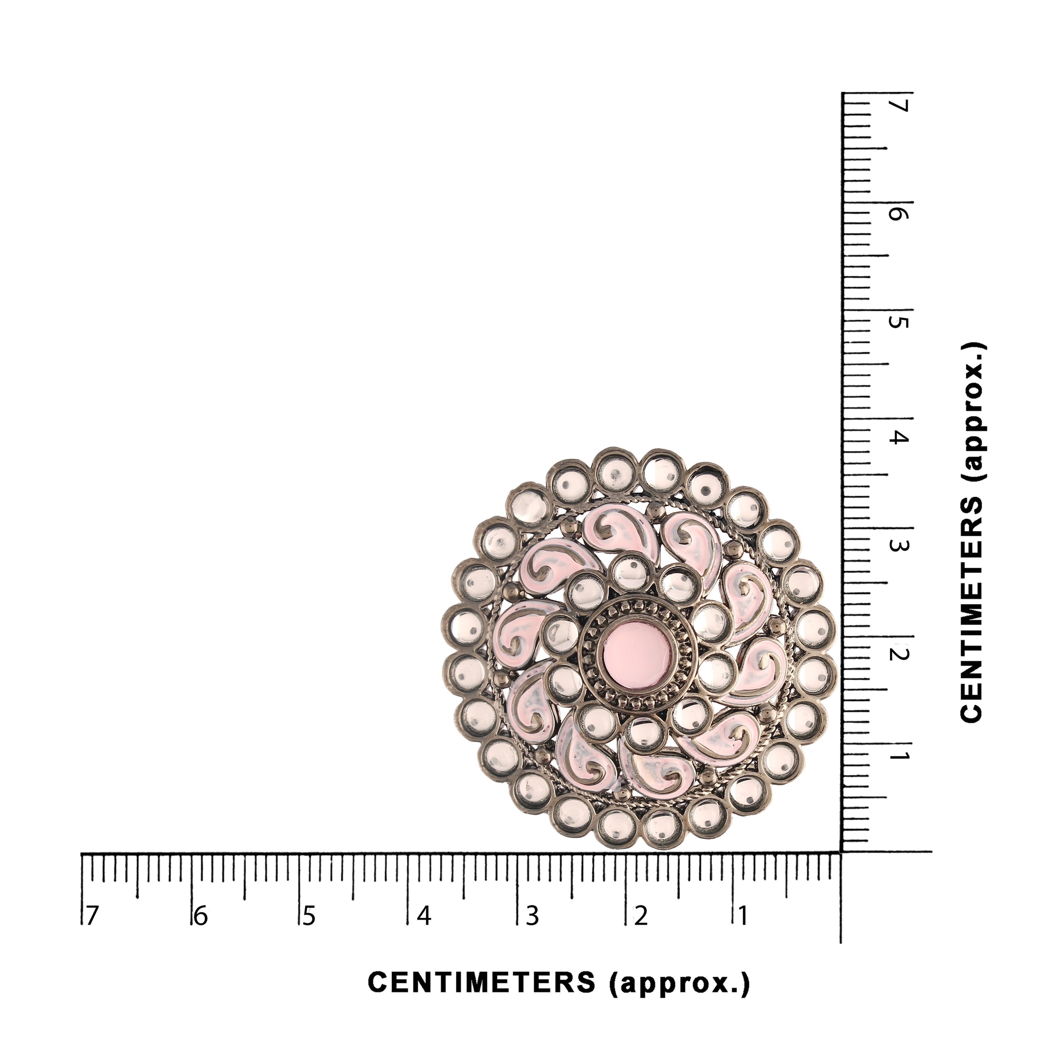 Women's  Pink Silver Oxidized Kundan Studded Meena Work Designer Circular Stud Earrings