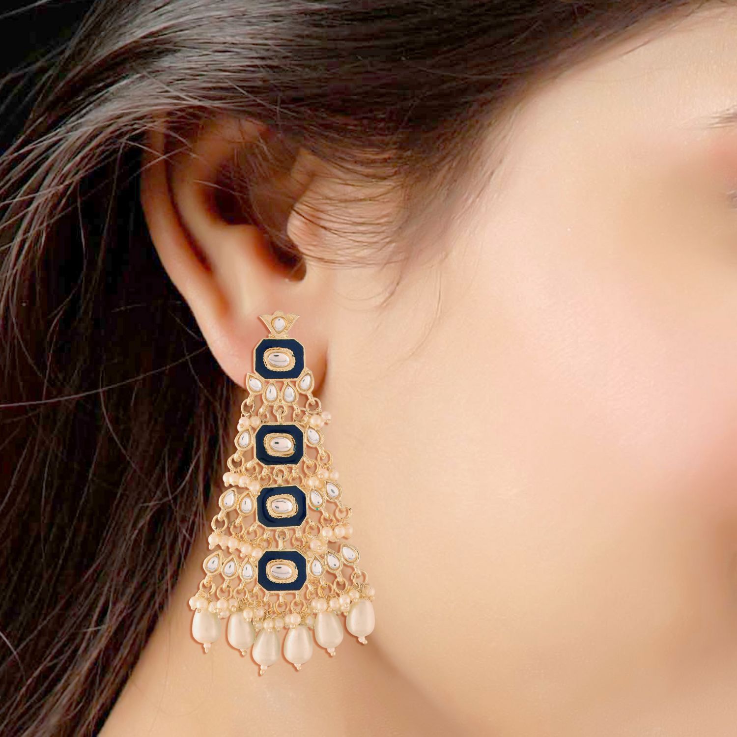 Women's Kundan Pearl Dangle EarringsÂ 
