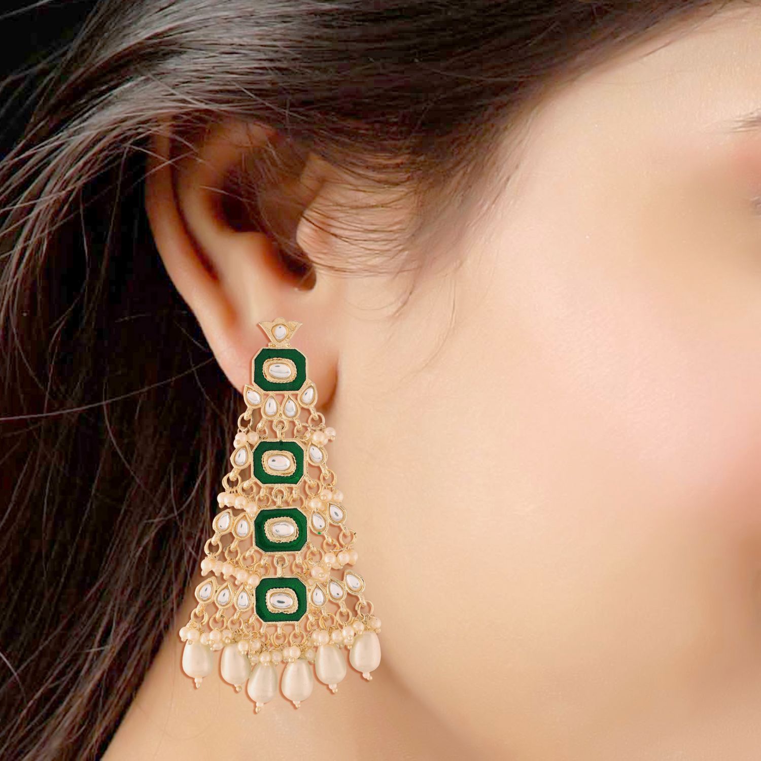 Women's Kundan Pearl Dangle EarringsÂ 