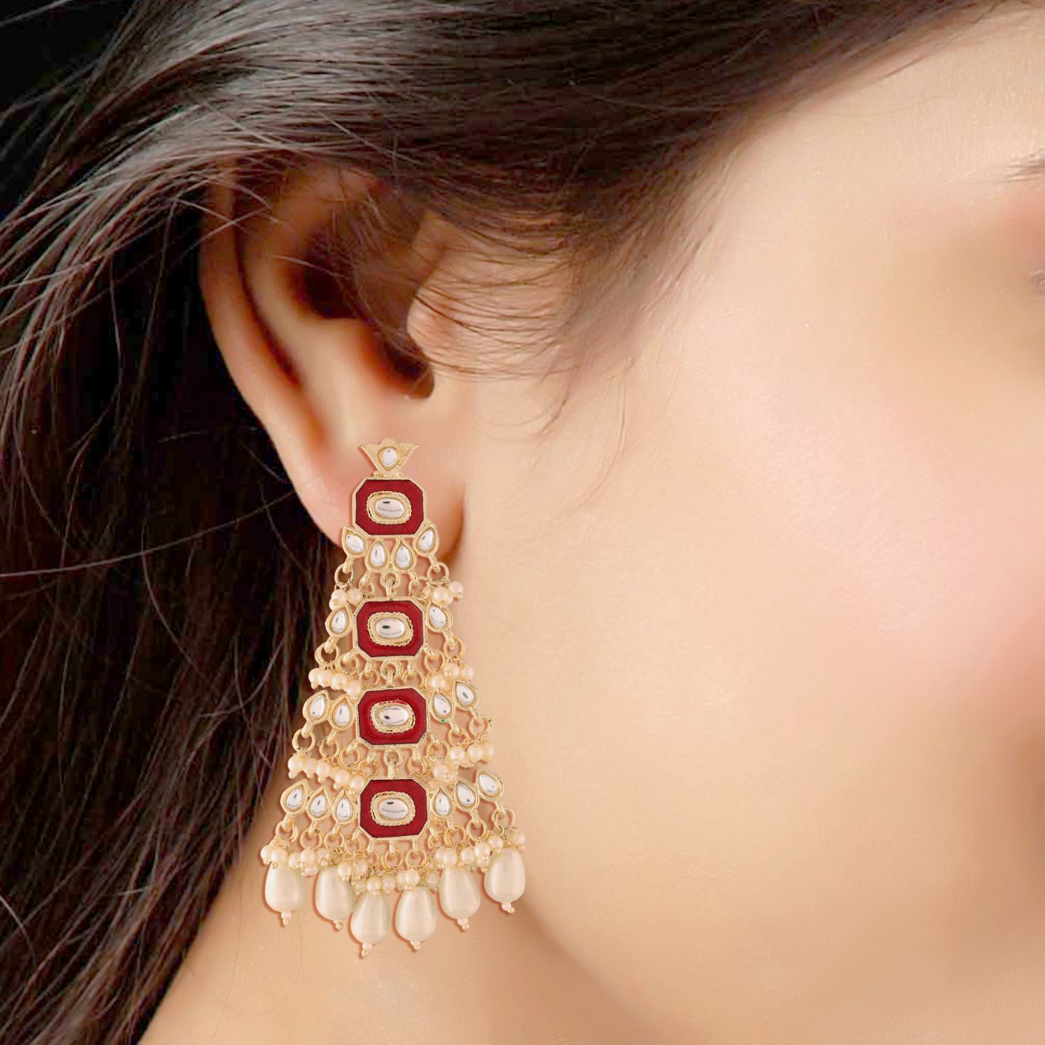 Women's Kundan Pearl Dangle EarringsÂ 