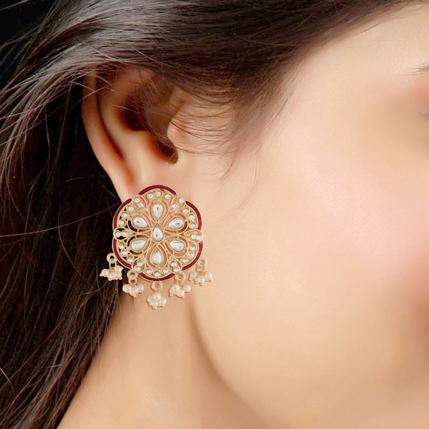 Women's Kundan Pearl Stud Earrings for Women