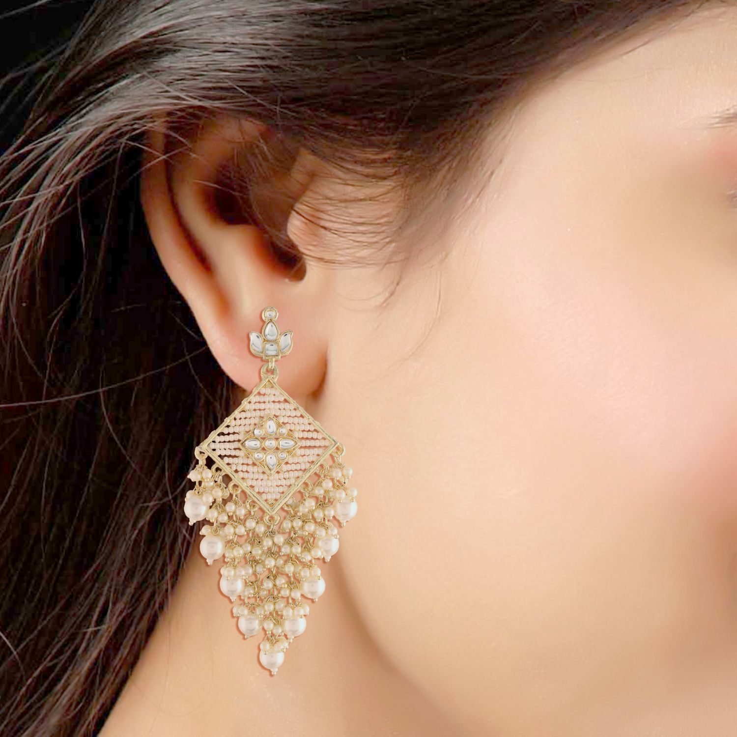 Women's Kundan Pearl Dangle EarringsÂ 