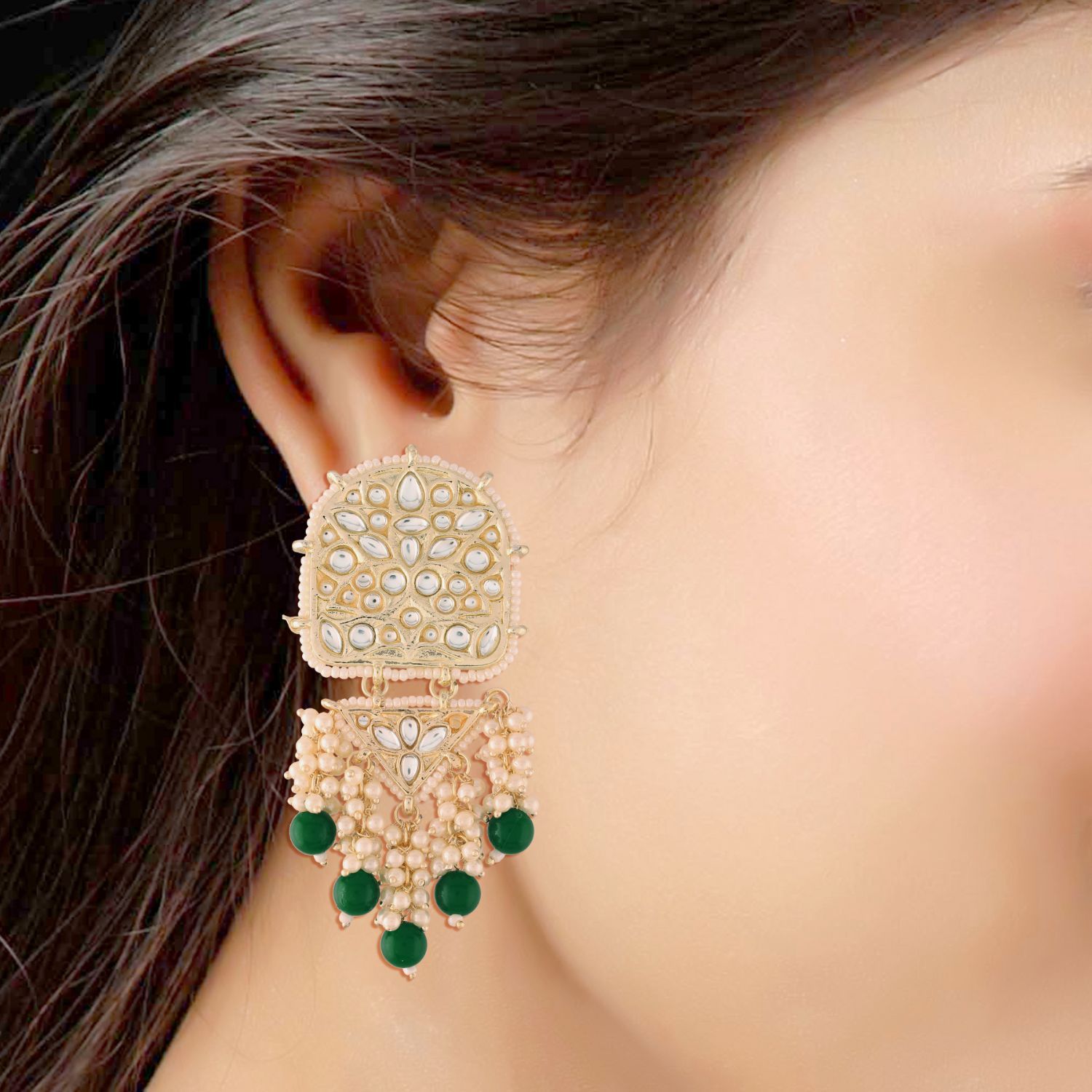 Women's Kundan Pearl Dangle EarringsÂ 