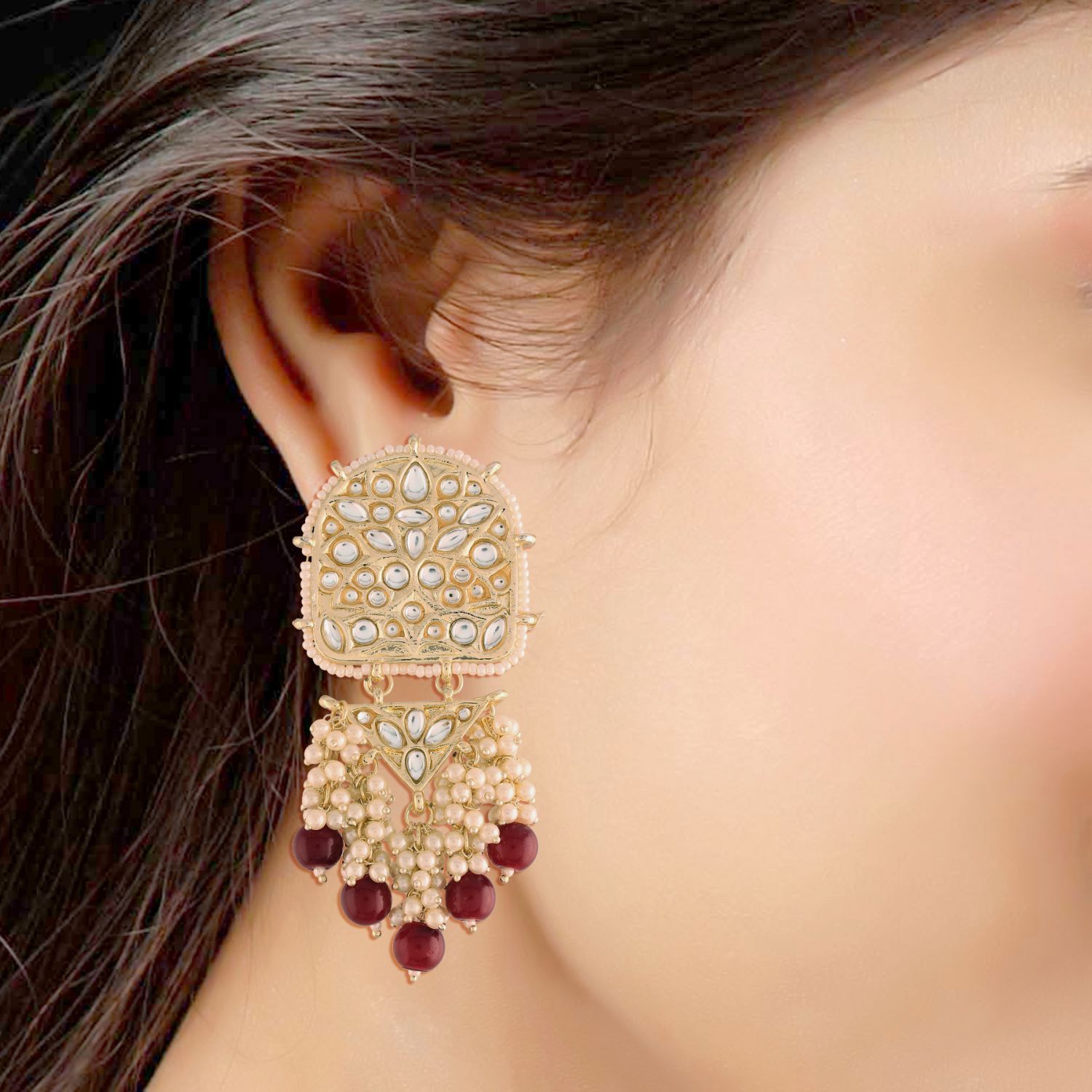 Women's Kundan Pearl Dangle EarringsÂ 