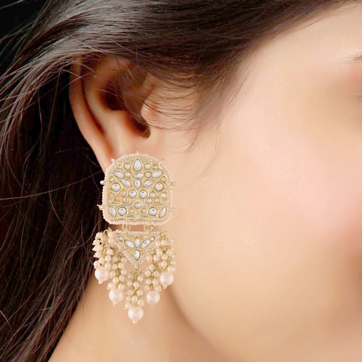 Women's Kundan Pearl Dangle EarringsÂ 