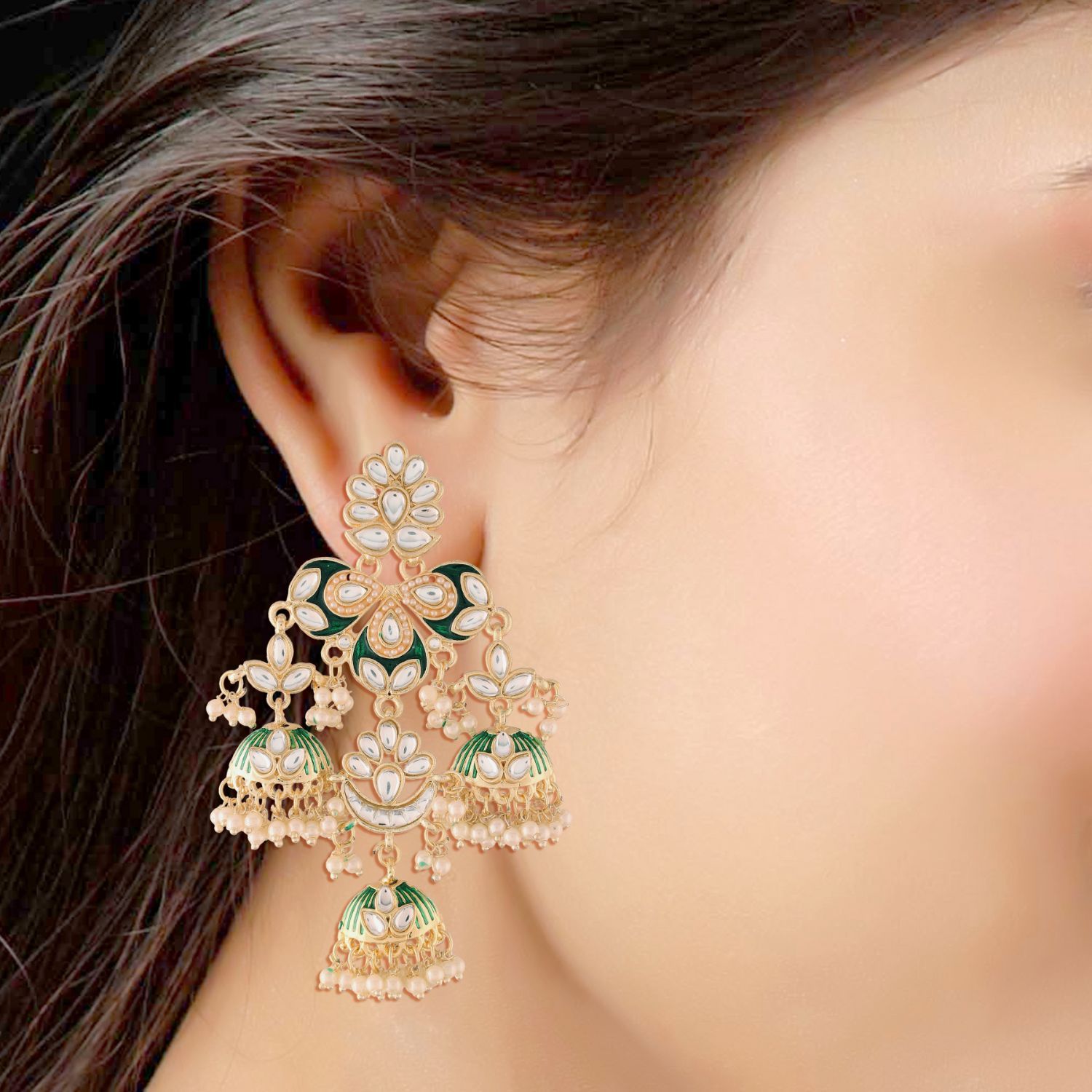 Women's Kundan Pearl Studded Jhumki EarringsÂ 