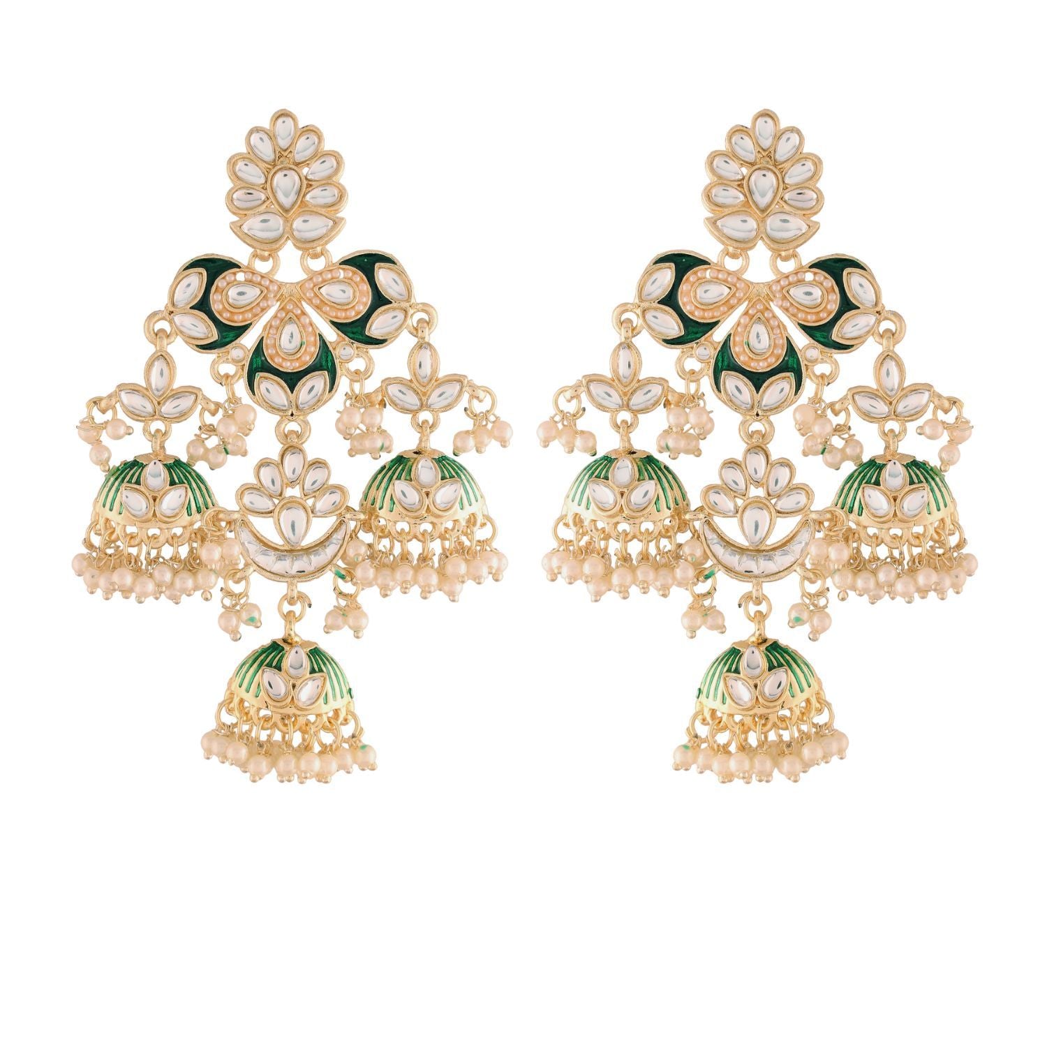 Women's Kundan Pearl Studded Jhumki EarringsÂ 