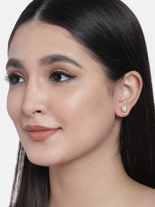 Women's I Jewels Valentine'S Special Rose Gold -Plated & White Contemporary Studs Earrings (E2973)