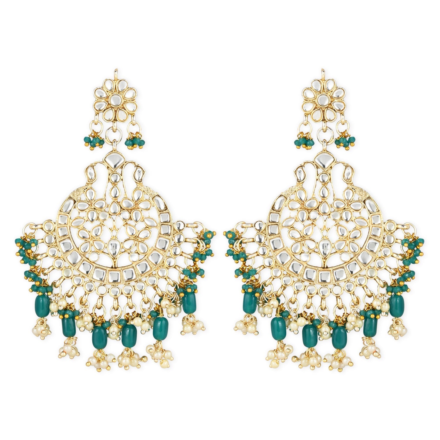Women's 18K Gold Plated Traditional Handcrafted Pearl Kundan Beaded Earrings (E3013G)