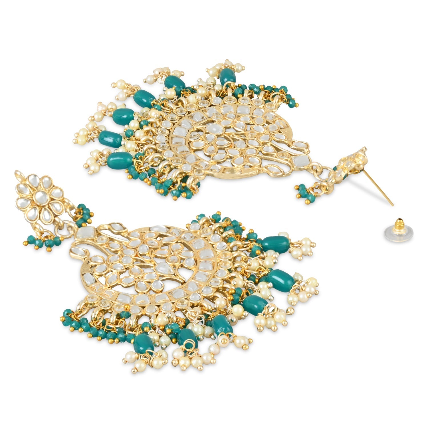 Women's 18K Gold Plated Traditional Handcrafted Pearl Kundan Beaded Earrings (E3013G)