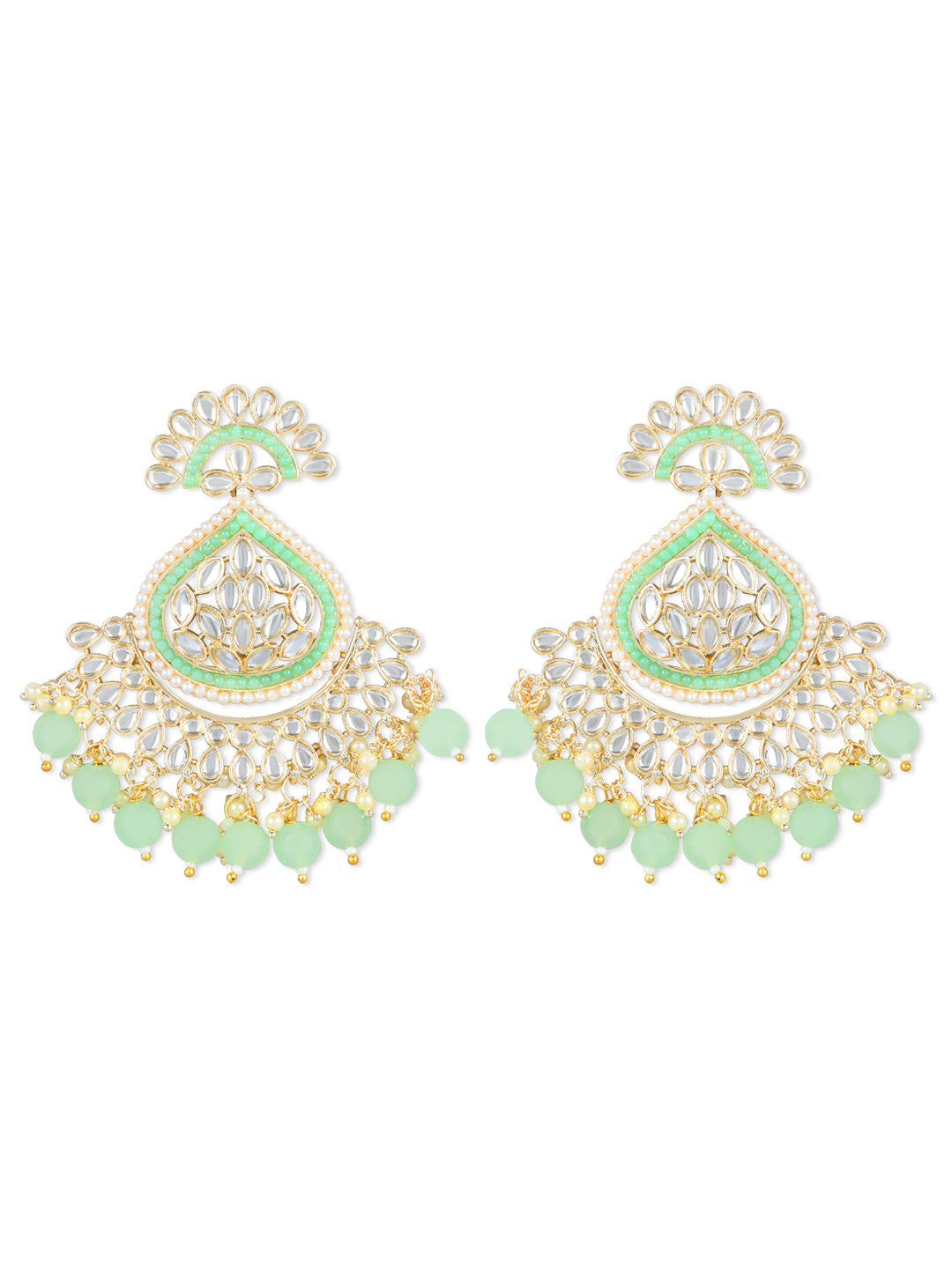 Women's 18K Gold Plated Traditional Handcrafted Pearl Kundan Beaded Earrings (E3015Min)