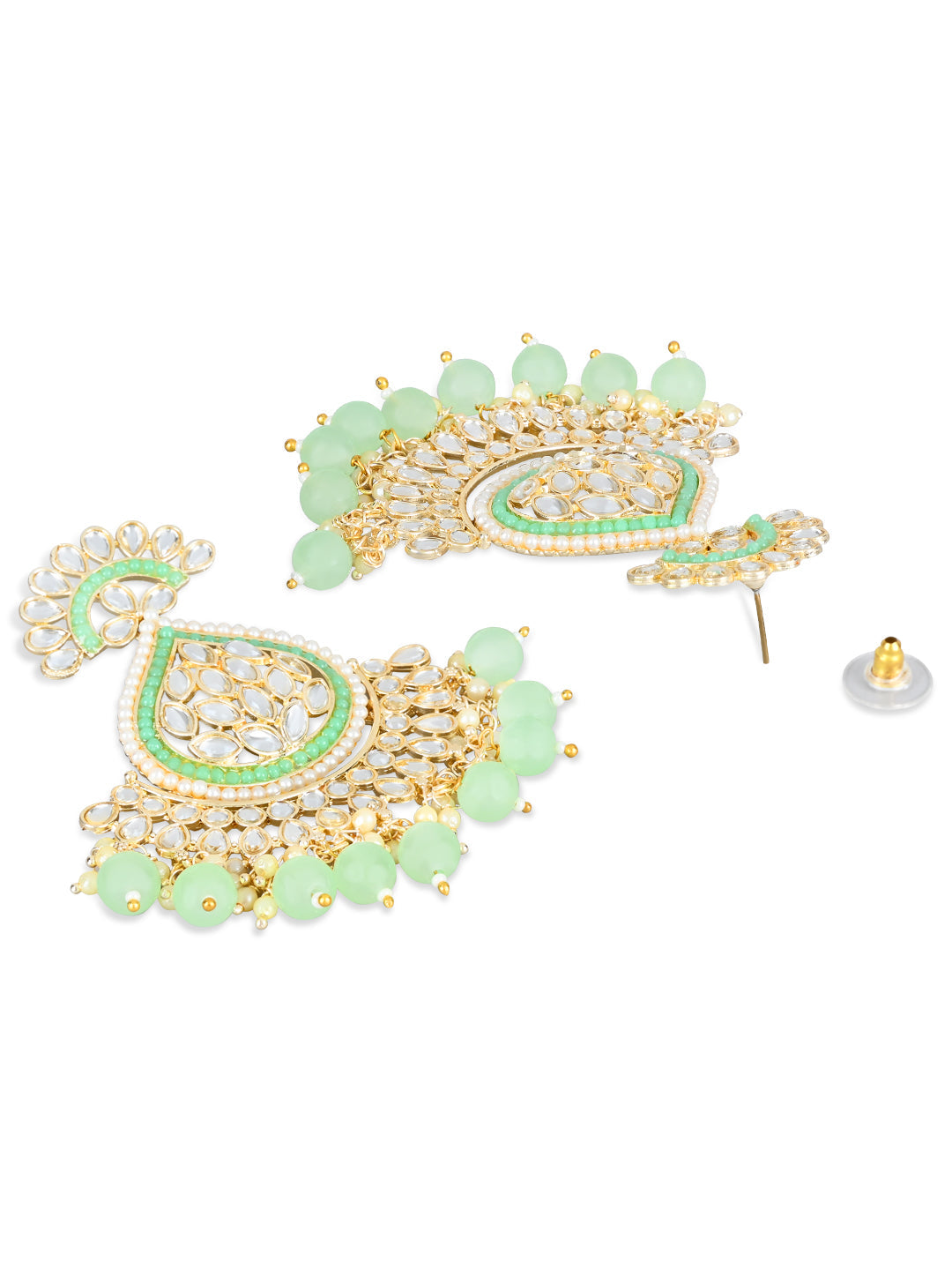 Women's 18K Gold Plated Traditional Handcrafted Pearl Kundan Beaded Earrings (E3015Min)