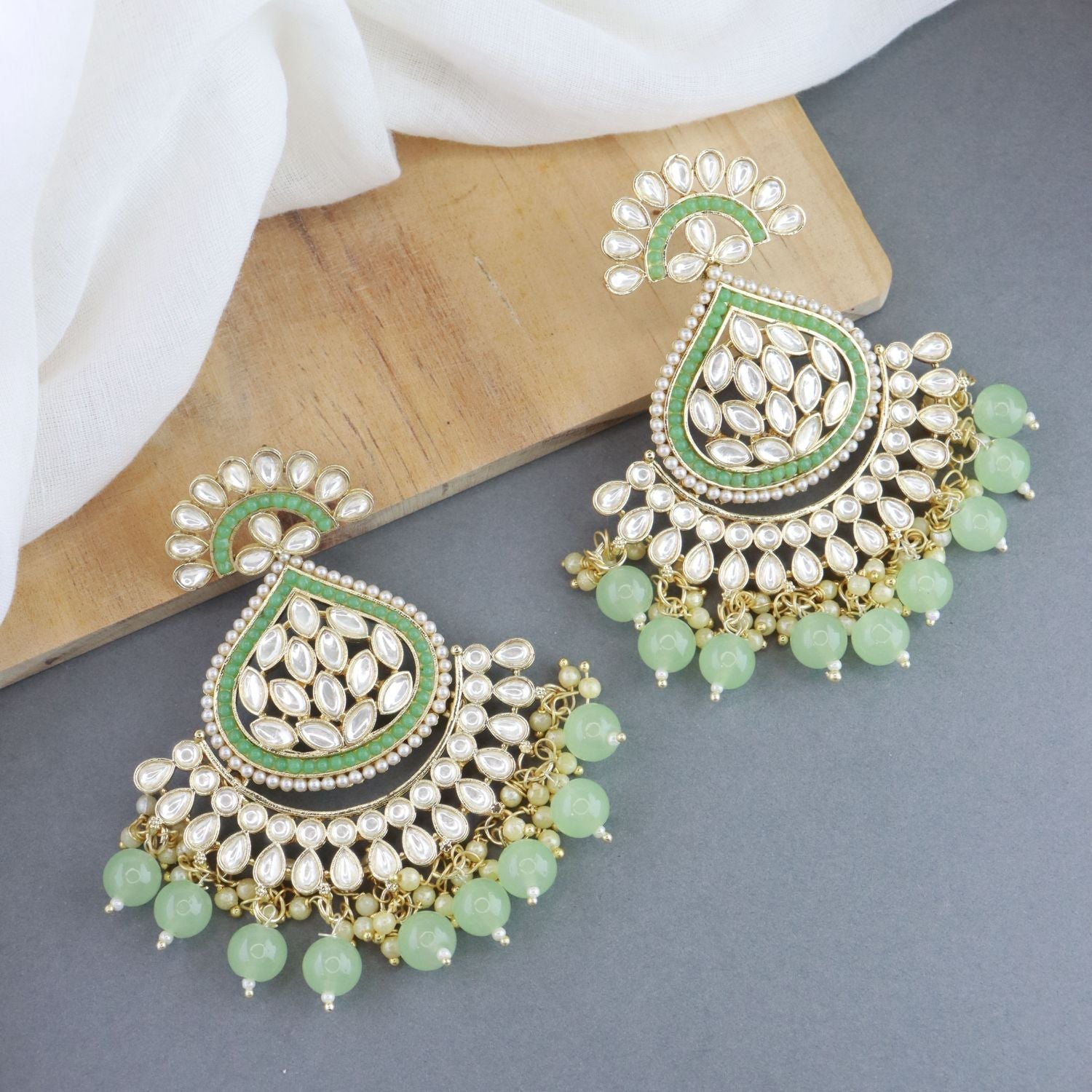 Women's 18K Gold Plated Traditional Handcrafted Pearl Kundan Beaded Earrings (E3015Min)
