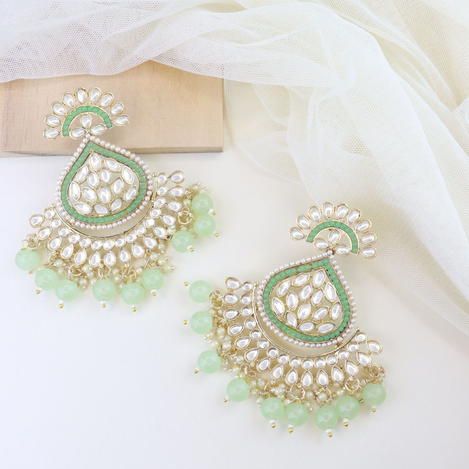 Women's 18K Gold Plated Traditional Handcrafted Pearl Kundan Beaded Earrings (E3015Min)