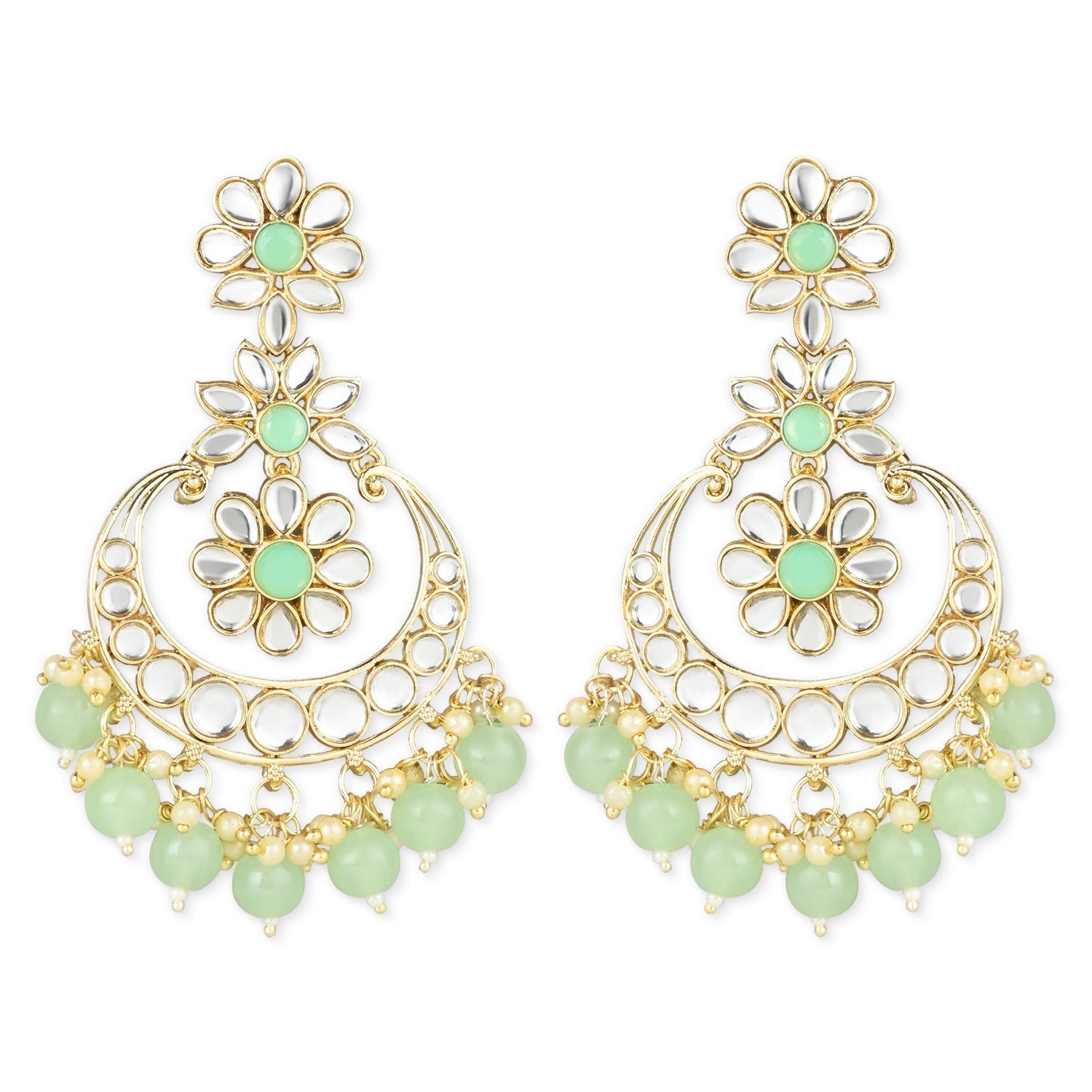 Women's 18K Gold Plated Traditional Handcrafted Pearl Kundan Beaded Earrings (E3017Min)