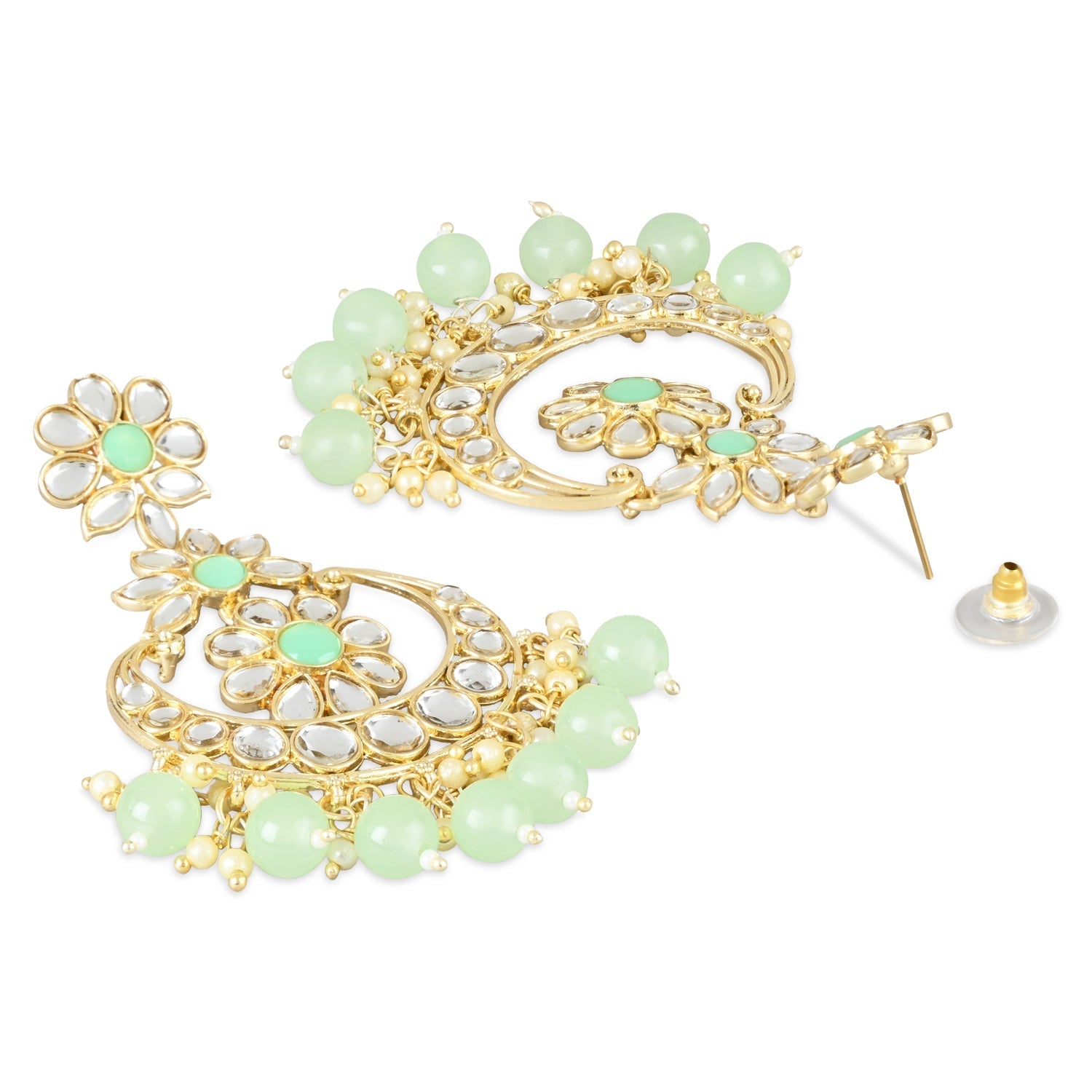 Women's 18K Gold Plated Traditional Handcrafted Pearl Kundan Beaded Earrings (E3017Min)