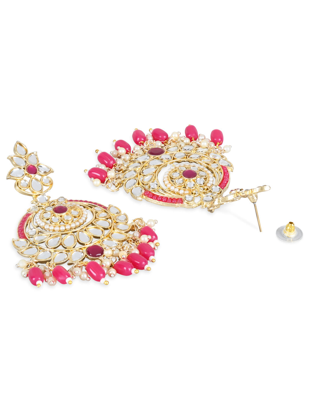 Women's 18K Gold Plated Traditional Handcrafted Pearl Kundan Beaded Earrings (E3019Q)