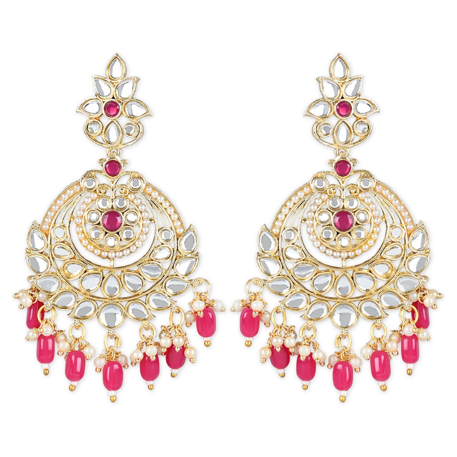 Women's 18K Gold Plated Traditional Handcrafted Pearl Kundan Beaded Earrings (E3019Q)