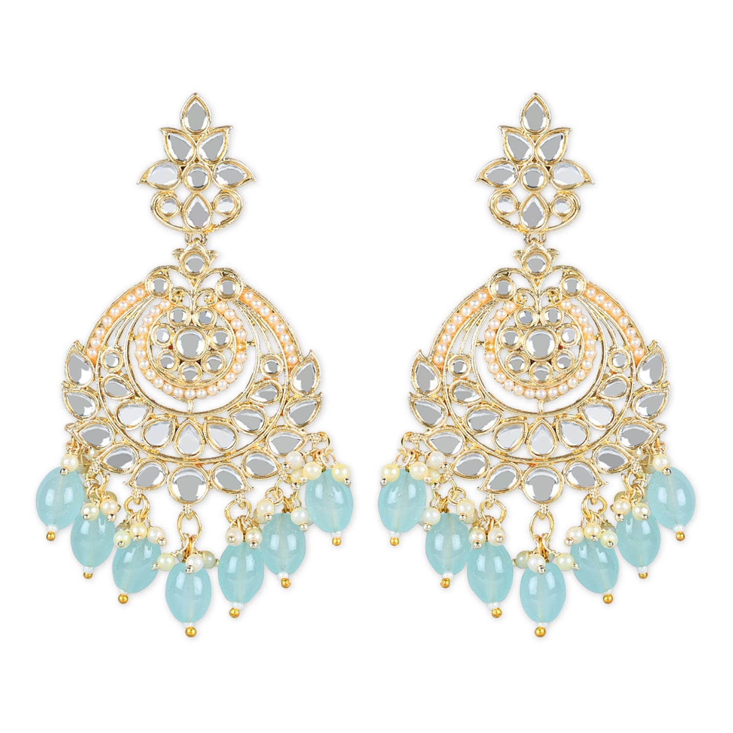 Women's 18K Gold Plated Traditional Handcrafted Pearl Kundan Beaded Earrings (E3020Sb)