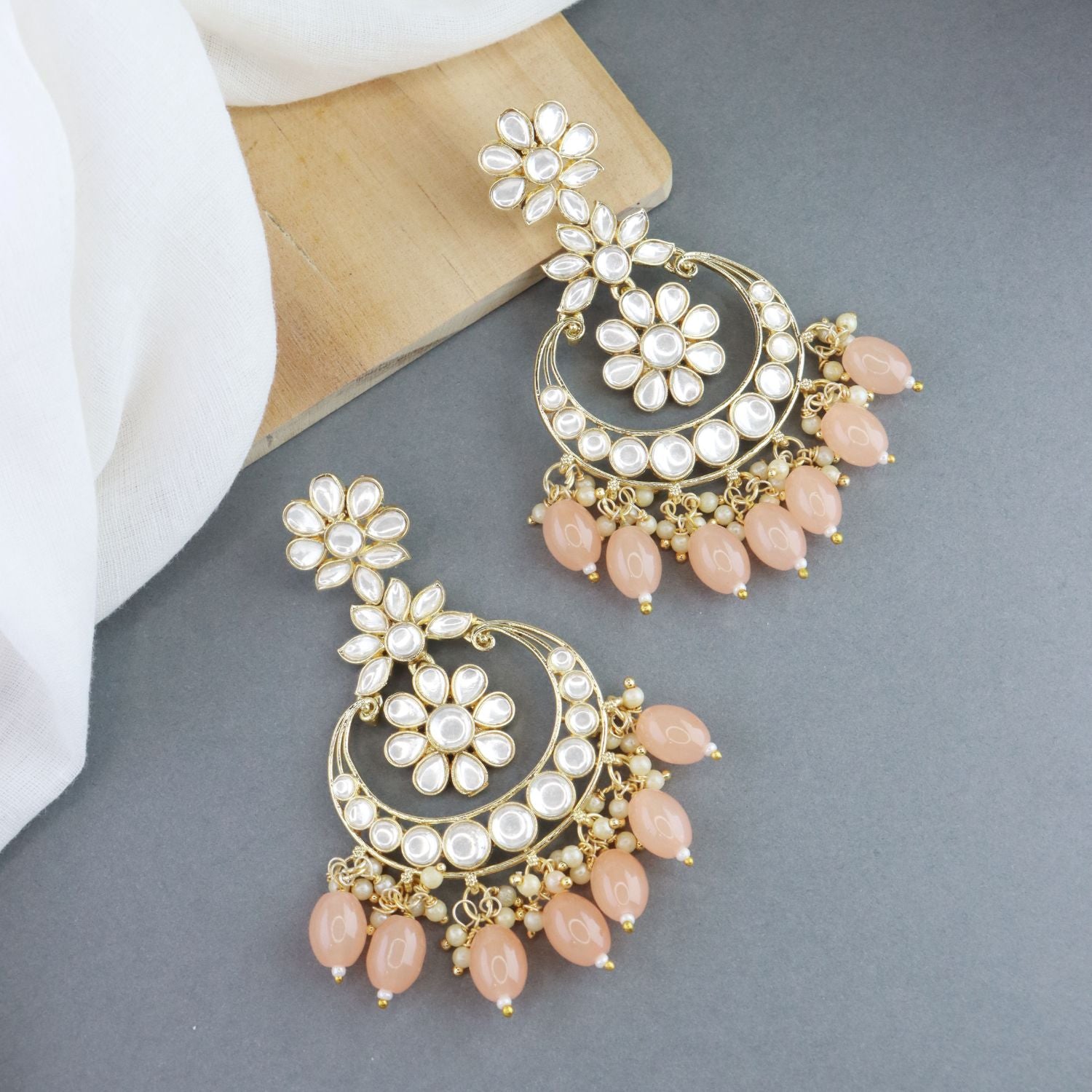 Women's 18K Gold Plated Traditional Handcrafted Pearl Kundan Beaded Earrings (E3018Pe)
