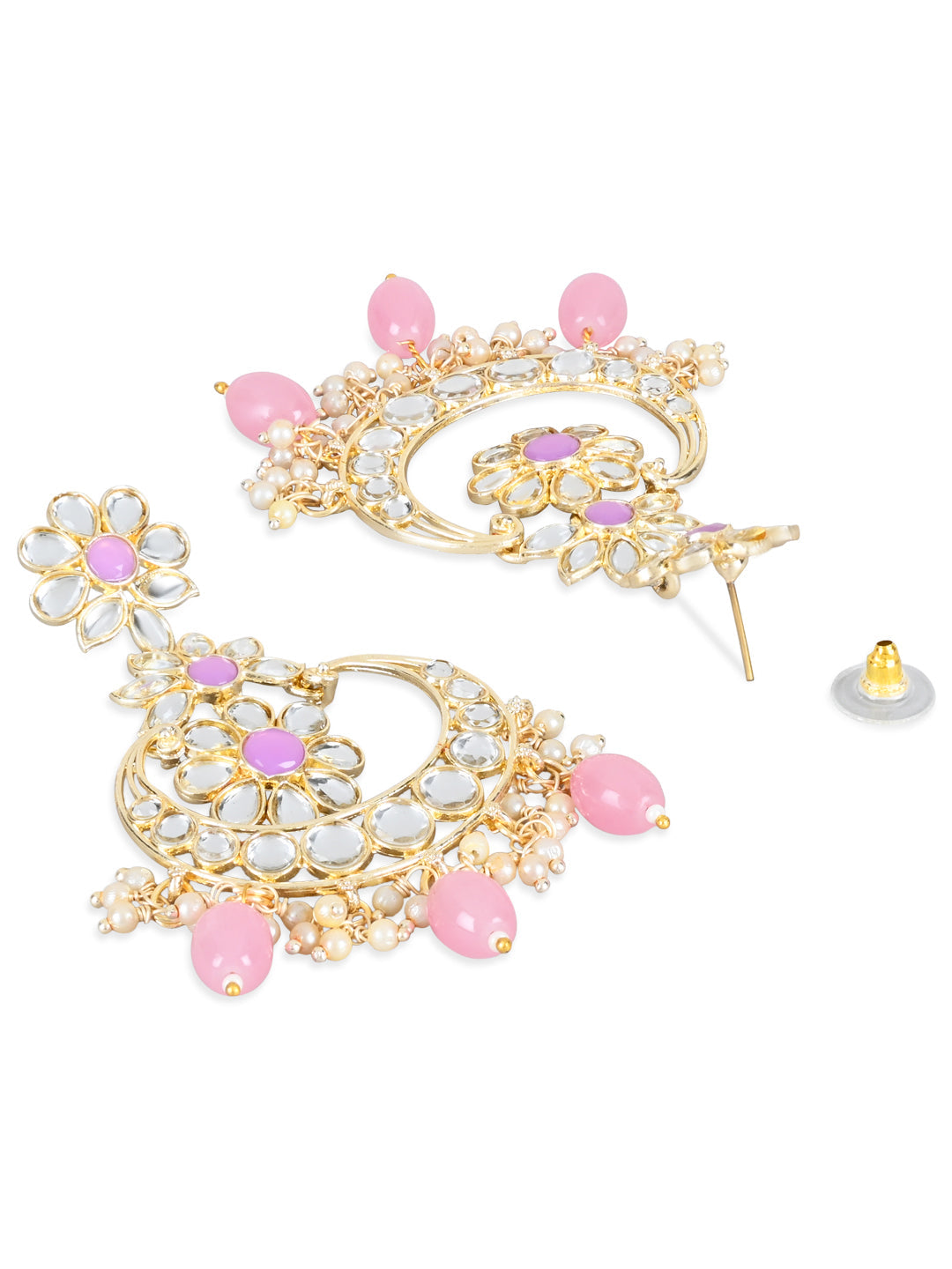 Women's 18K Gold Plated Traditional Handcrafted Pearl Kundan Beaded Earrings (E3023Pi)