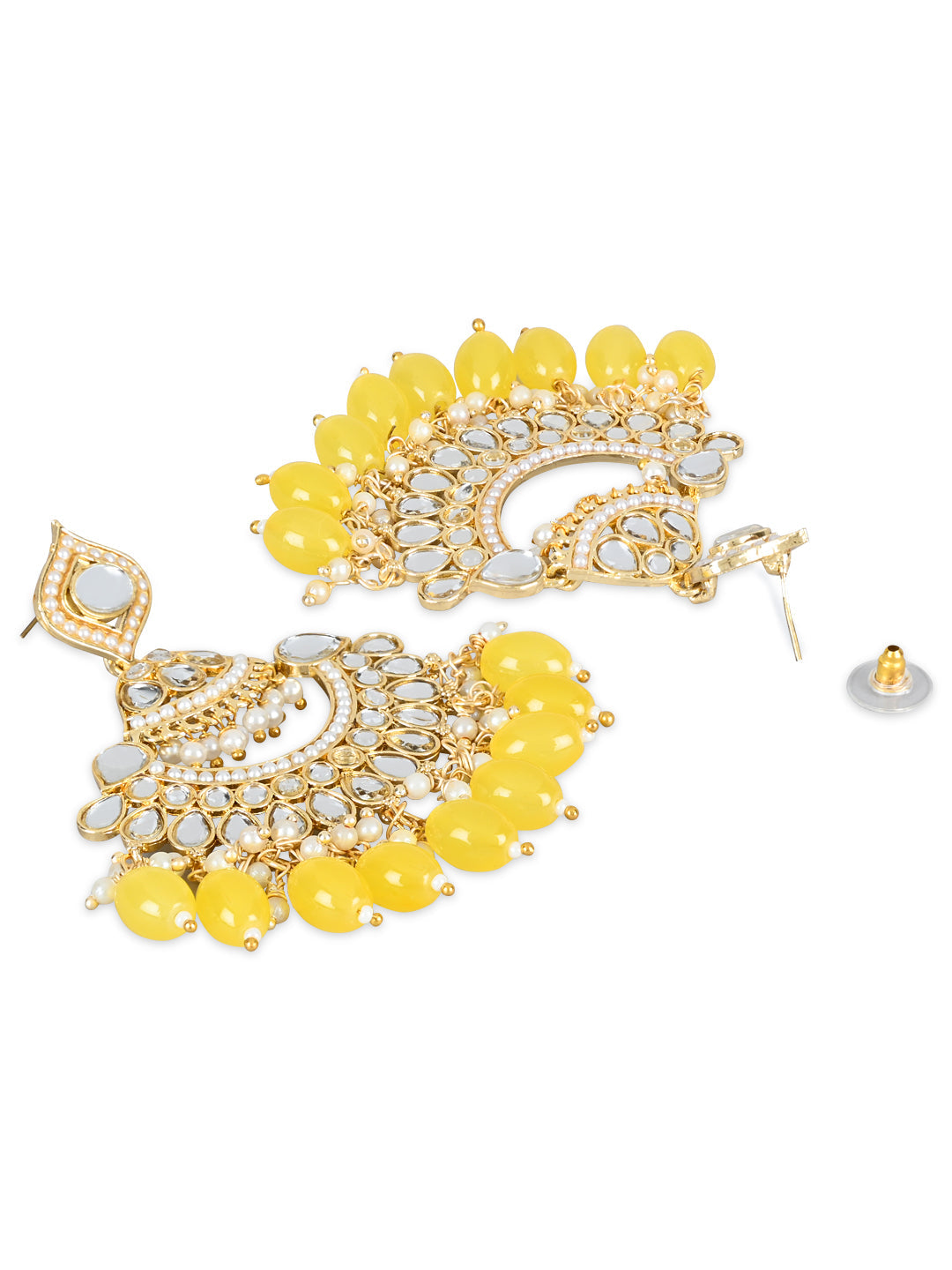 Women's 18K Gold Plated Traditional Handcrafted Pearl Kundan Beaded Earrings (E3025Y)