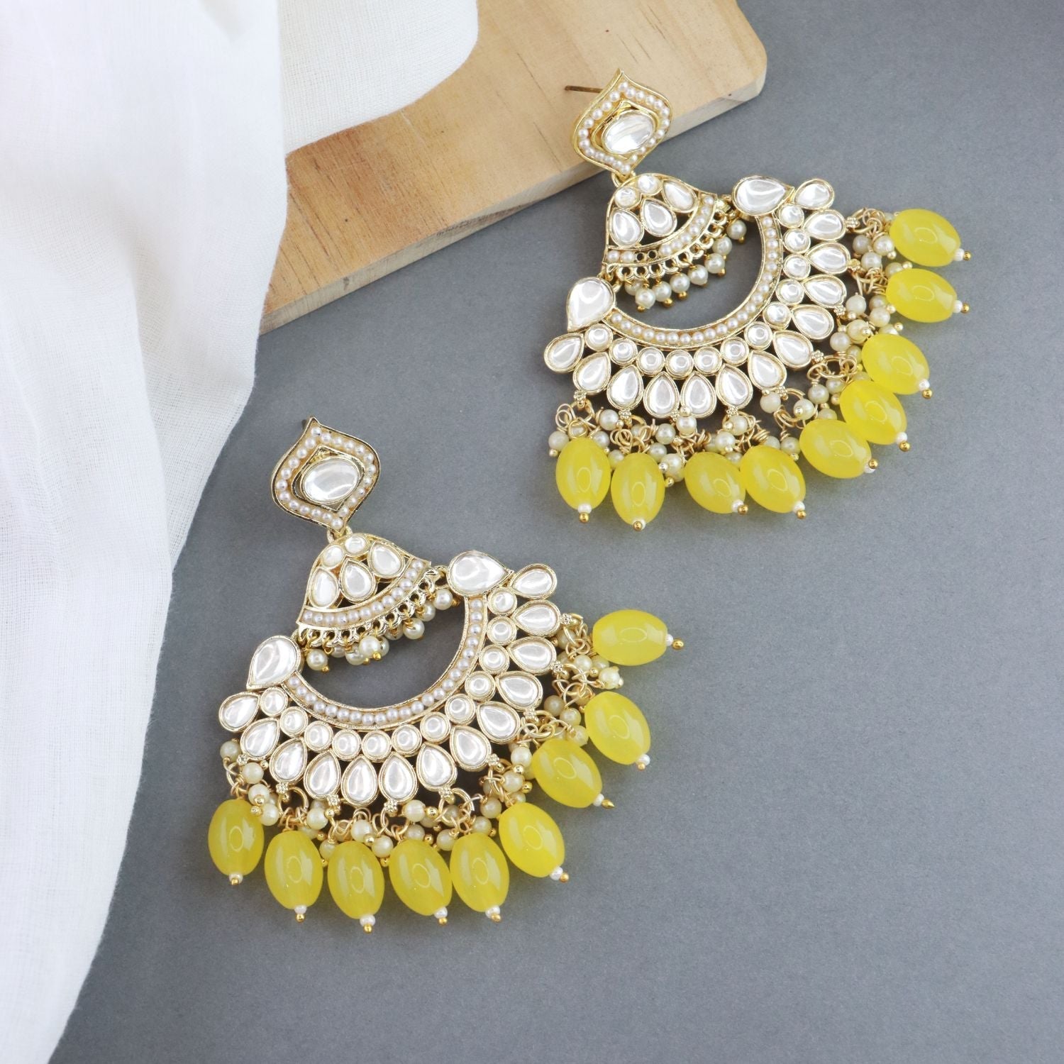 Women's 18K Gold Plated Traditional Handcrafted Pearl Kundan Beaded Earrings (E3025Y)