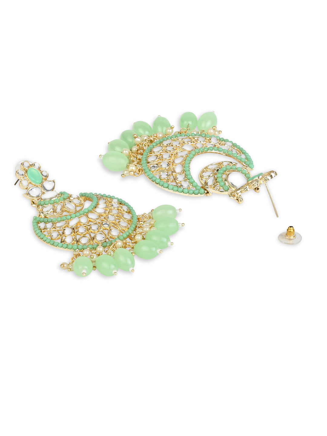 Women's 18K Gold Plated Traditional Handcrafted Pearl Kundan Beaded Chandbali Earrings (E3027Min)