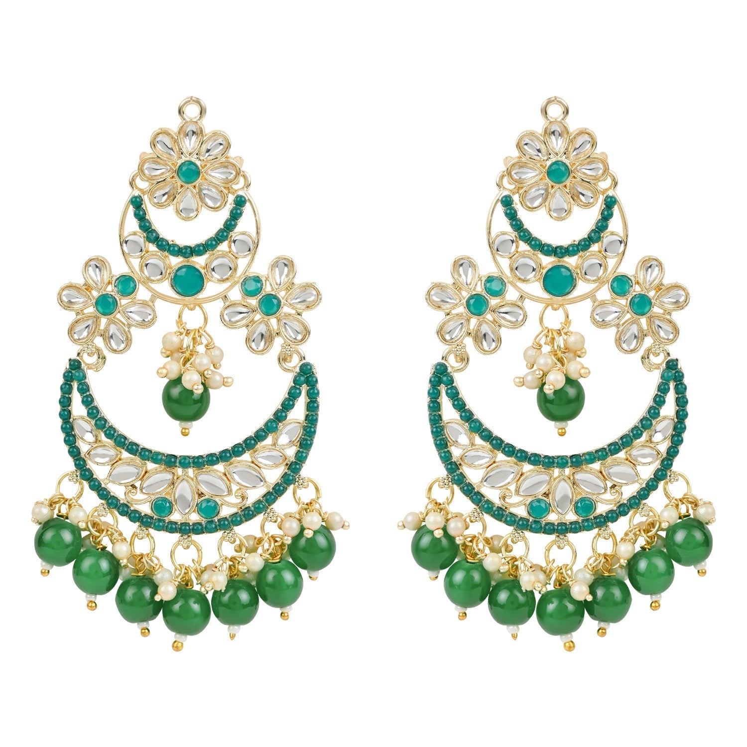 Women's 18K Gold Plated Traditional Handcrafted Pearl Kundan Beaded Chandbali Earrings (E3031G)