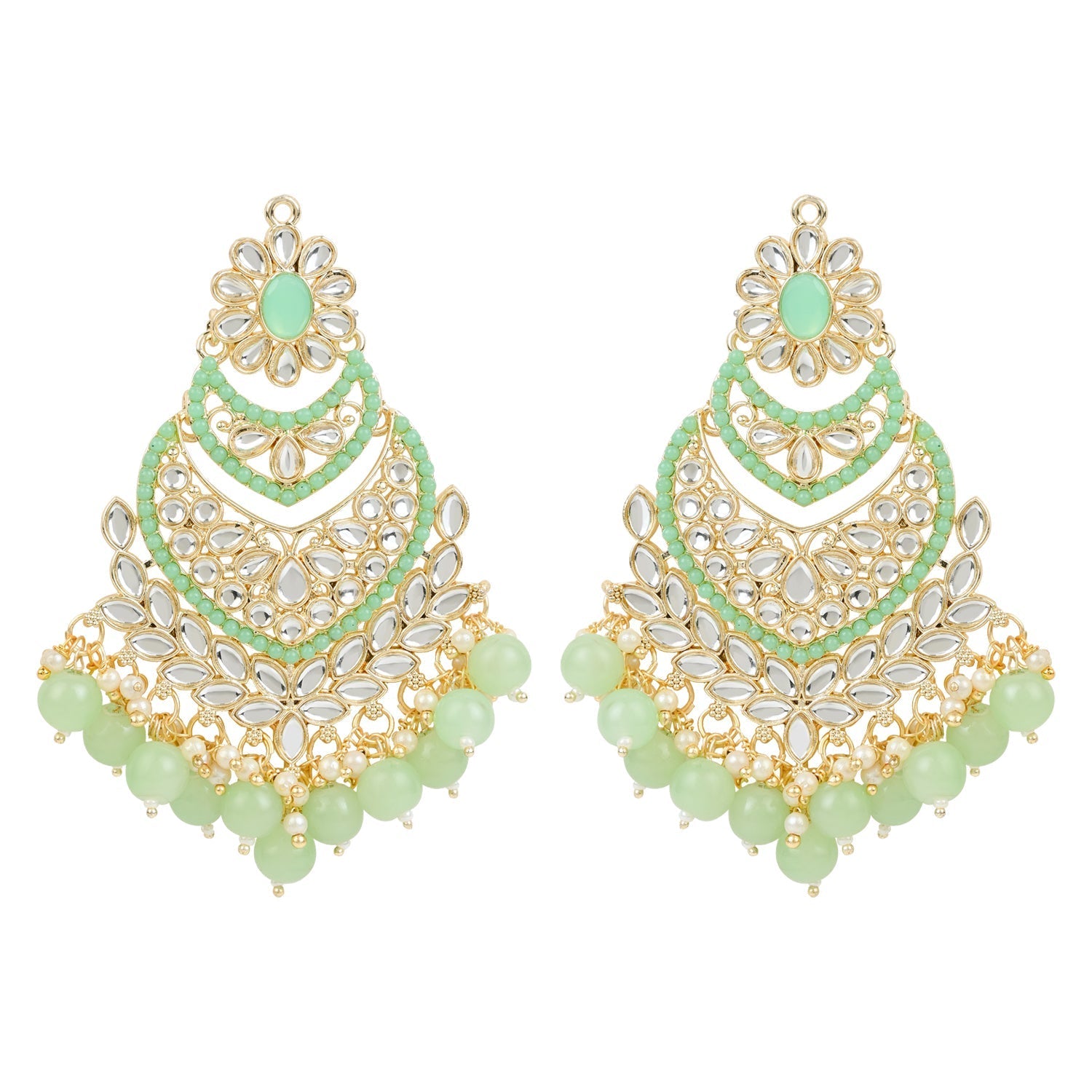 Women's 18K Gold Plated Traditional Handcrafted Pearl Kundan Beaded Chandbali Earrings (E3033Min)