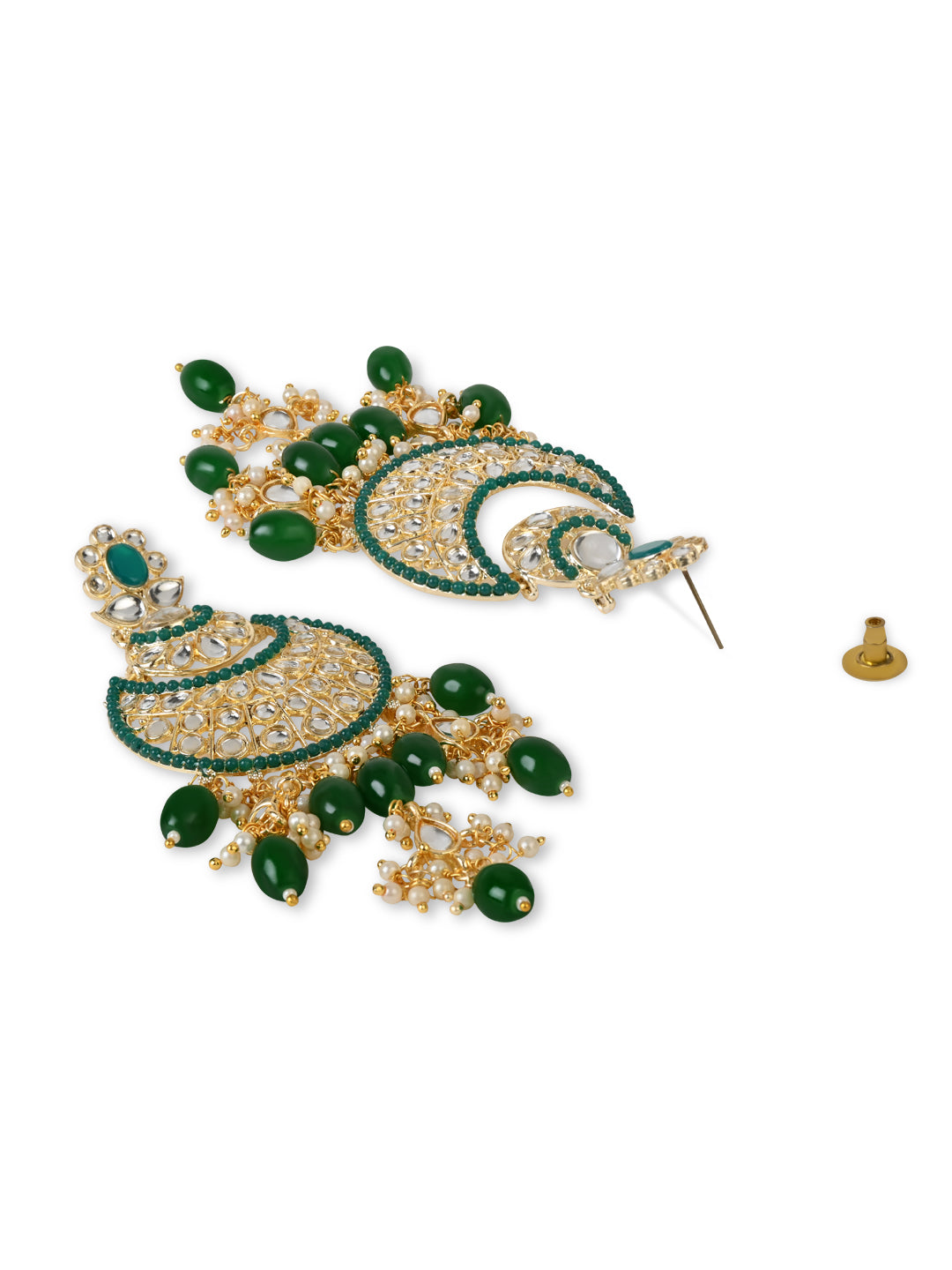 Women's 18K Gold Plated Traditional Handcrafted Pearl Kundan Beaded Chandbali Earrings (E3053G)