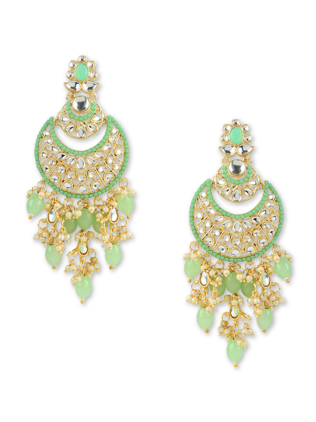 Women's 18K Gold Plated Traditional Handcrafted Pearl Kundan Beaded Chandbali Earrings (E3053Min)