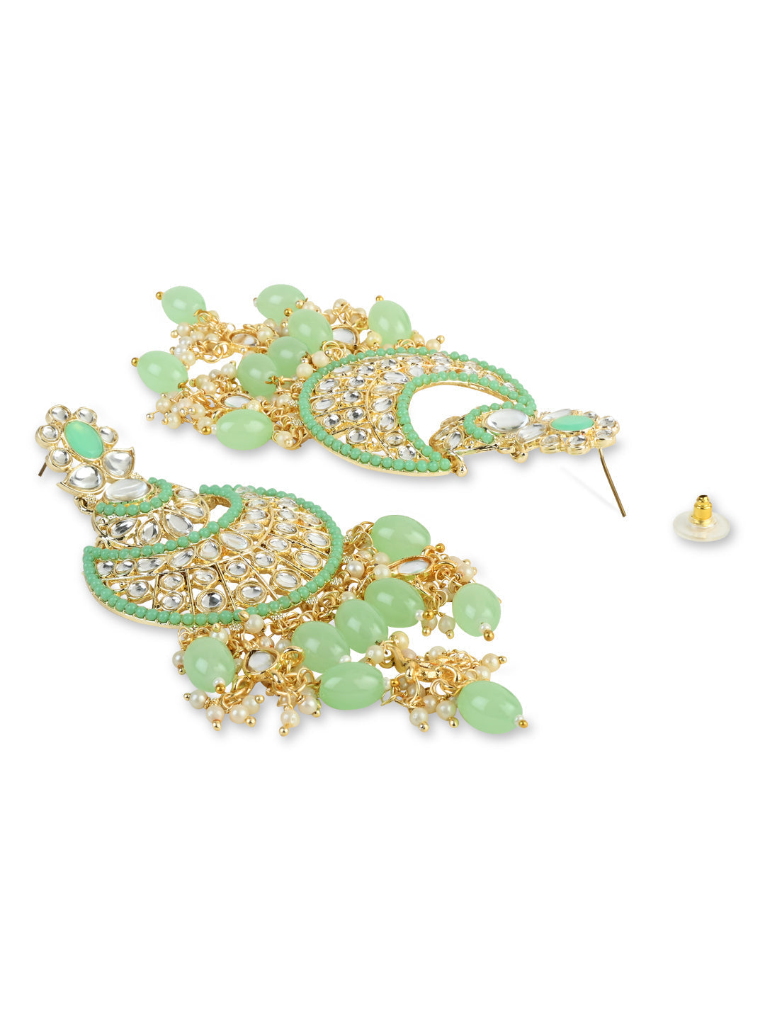 Women's 18K Gold Plated Traditional Handcrafted Pearl Kundan Beaded Chandbali Earrings (E3053Min)
