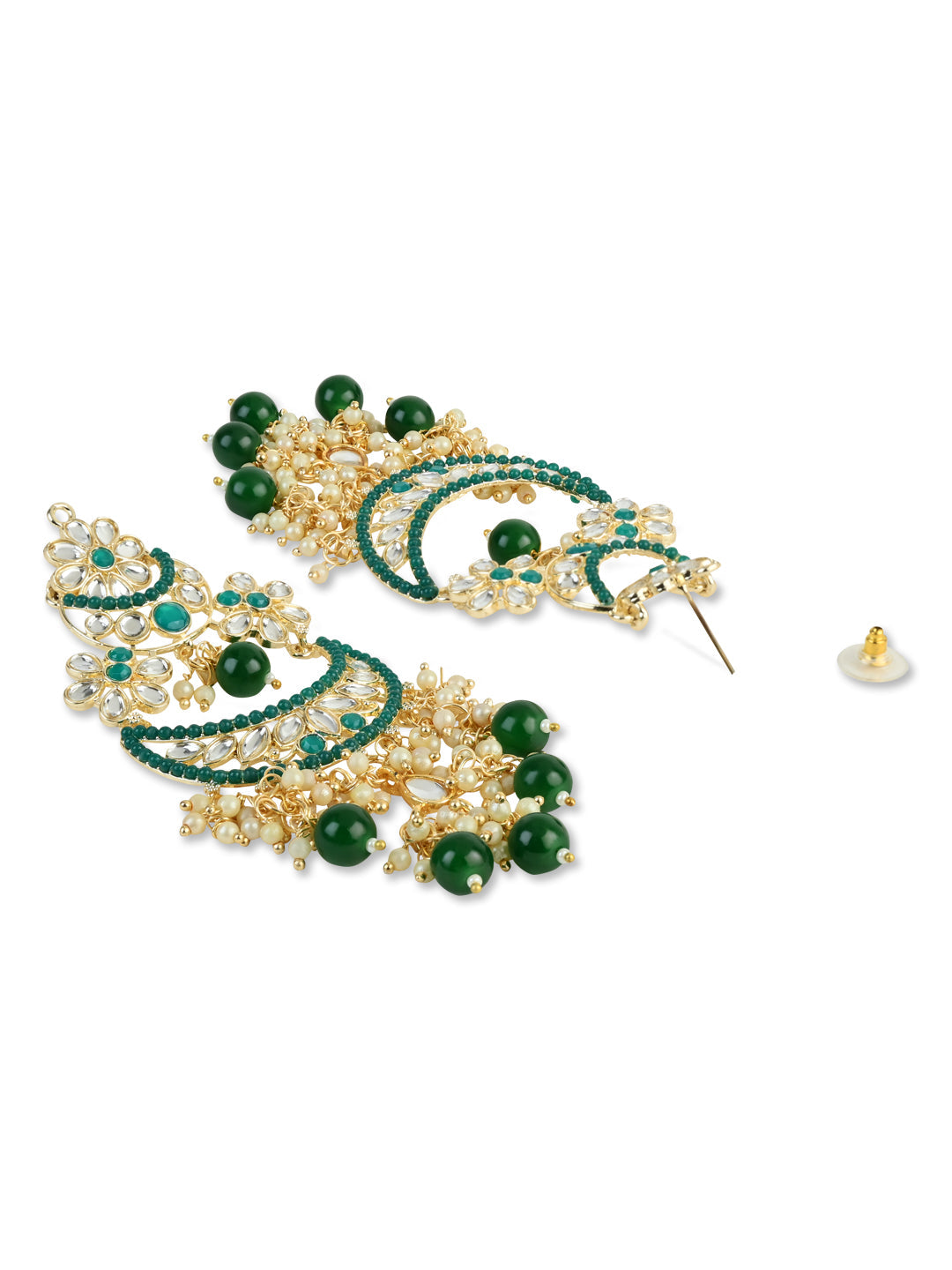 Women's 18K Gold Plated Traditional Handcrafted Pearl Kundan Beaded Chandbali Earrings (E3054G)