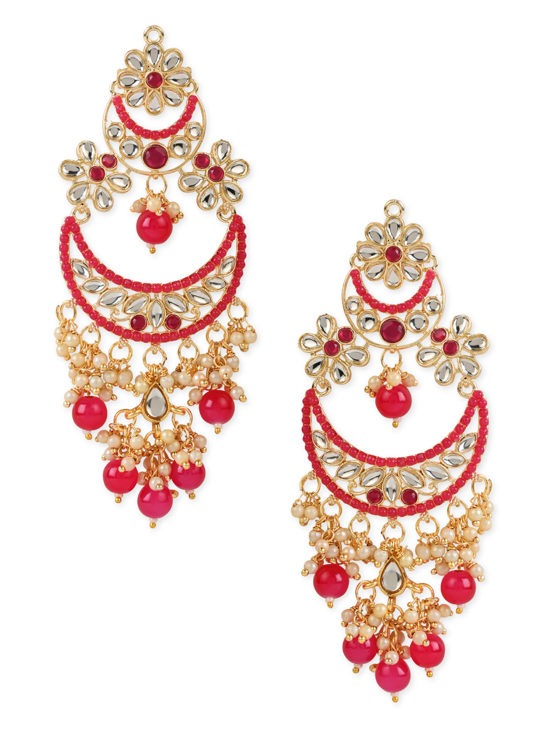 Women's 18K Gold Plated Traditional Handcrafted Pearl Kundan Beaded Chandbali Earrings (E3054Q)