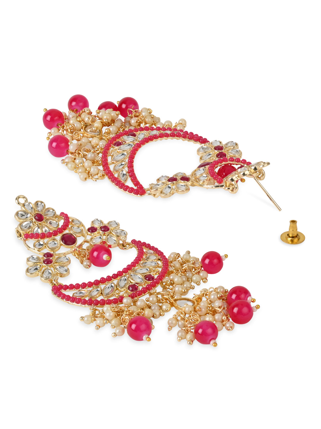 Women's 18K Gold Plated Traditional Handcrafted Pearl Kundan Beaded Chandbali Earrings (E3054Q)