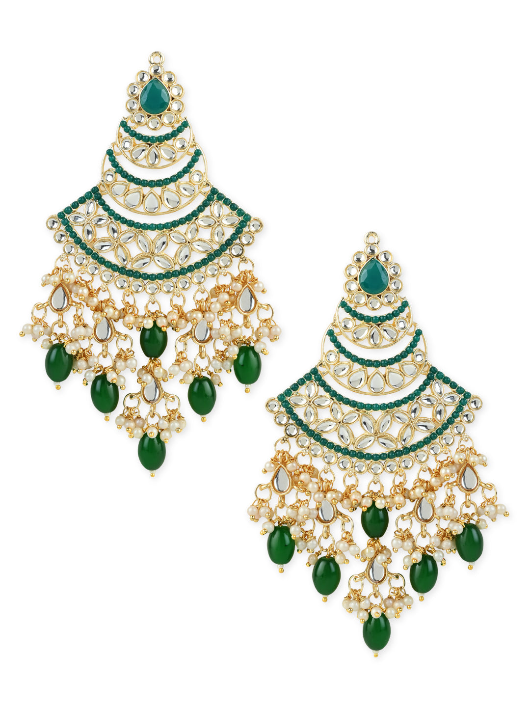 Women's 18K Gold Plated Traditional Handcrafted Pearl Kundan Beaded Chandbali Earrings (E3055G)