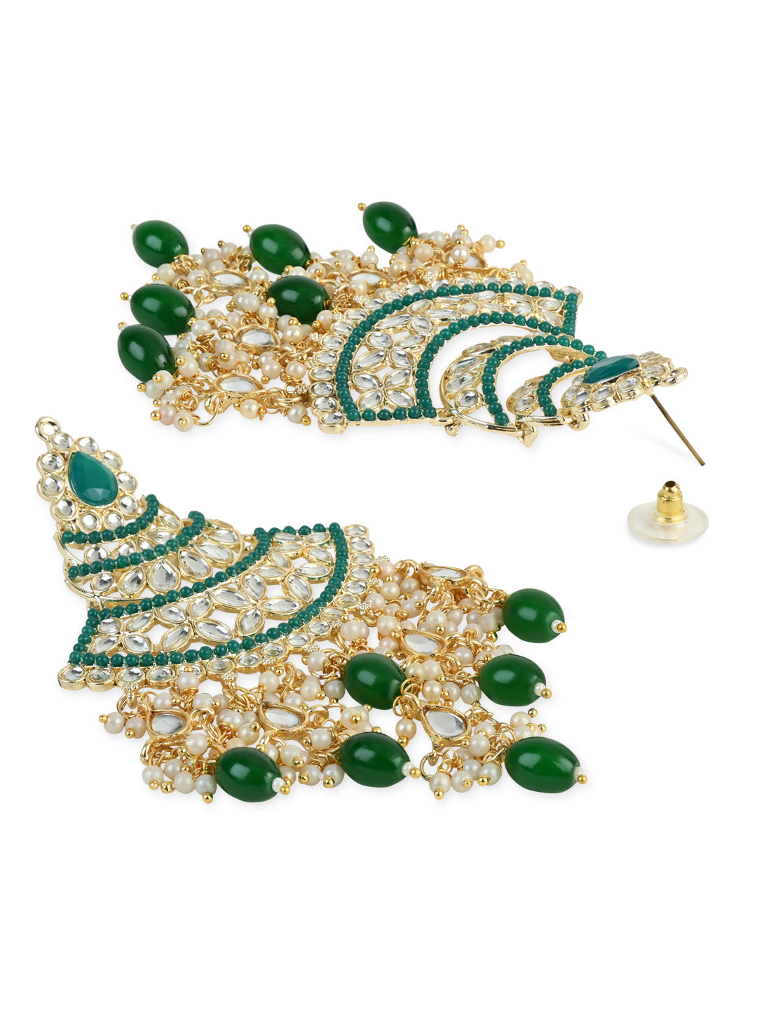 Women's 18K Gold Plated Traditional Handcrafted Pearl Kundan Beaded Chandbali Earrings (E3055G)