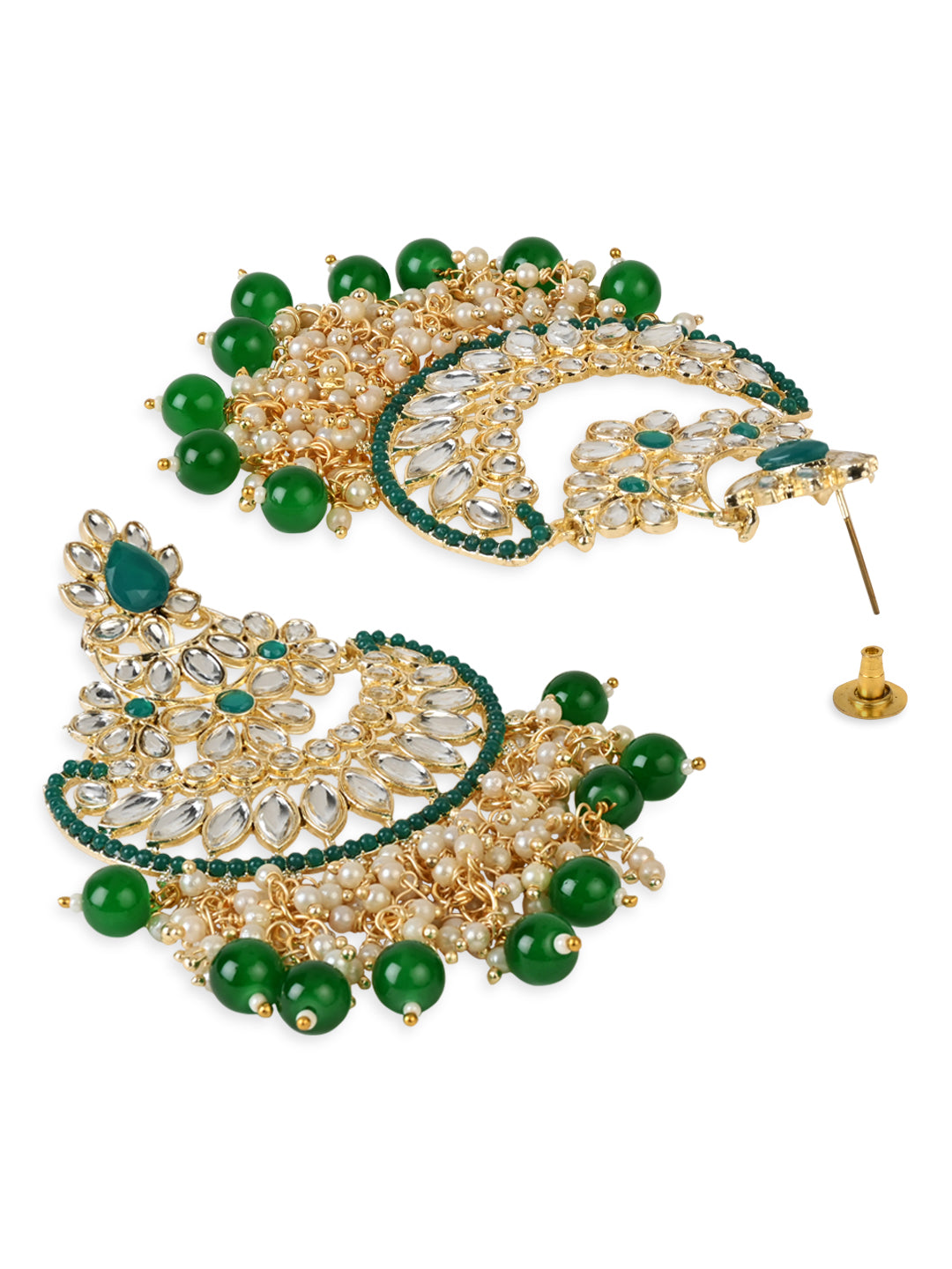 Women's 18K Gold Plated Traditional Pearl Kundan Beaded Chandbali Earrings (E3056G)