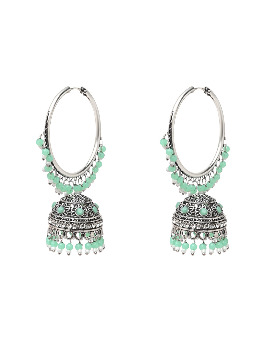 Women's Silver Plated Traditional Handcrafted Mint Pearl Jhumki Earrings (E3060Zmin)