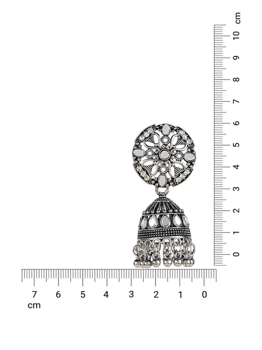 Women's 18K Silver Oxidised Traditional Kundan & Stone Studded Jhumka Earrings (E3063Ox)