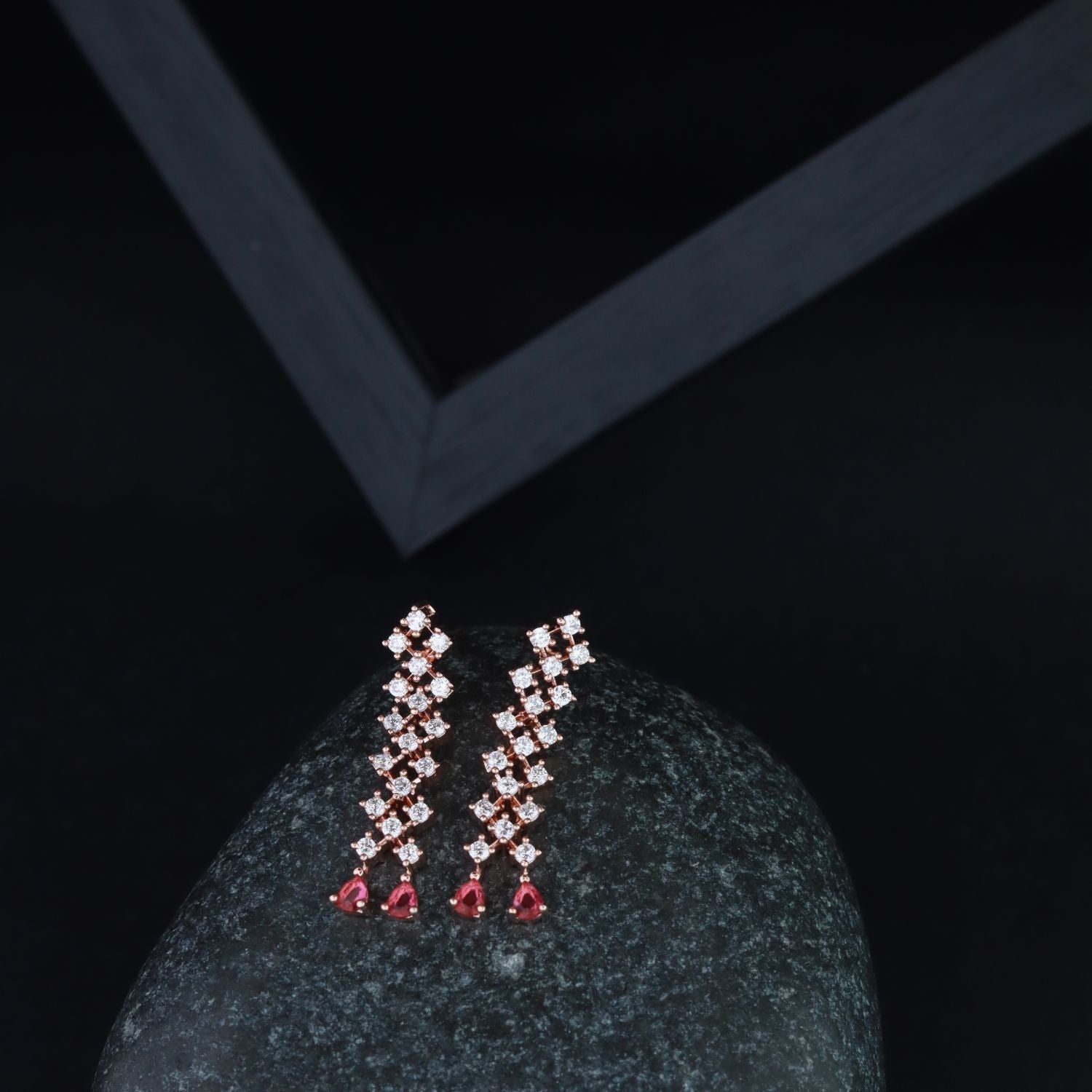 Women's Valentine'S Special Rose Gold Plated Glittering American Diamond Stone Studded Dangle & Drop Earrings (E3065Q)