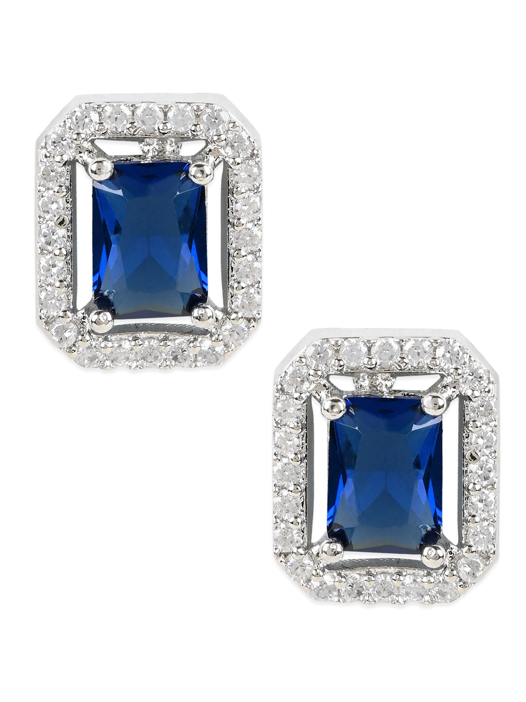 Women's Valentine'S Special 18K Silver Plated Blue Cz & American Diamond Beautiful Studs Earrings (E3066Zbl)