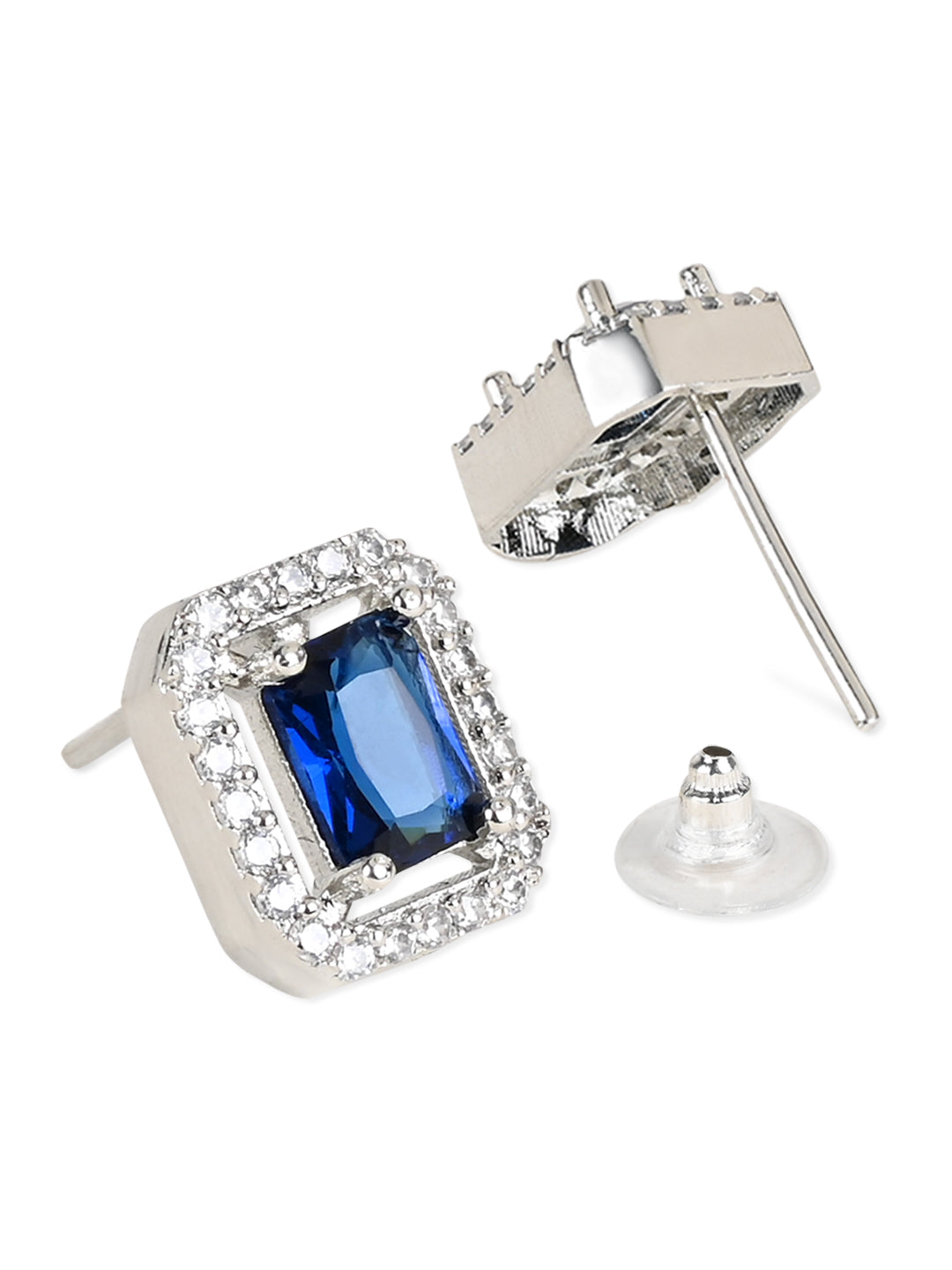 Women's Valentine'S Special 18K Silver Plated Blue Cz & American Diamond Beautiful Studs Earrings (E3066Zbl)