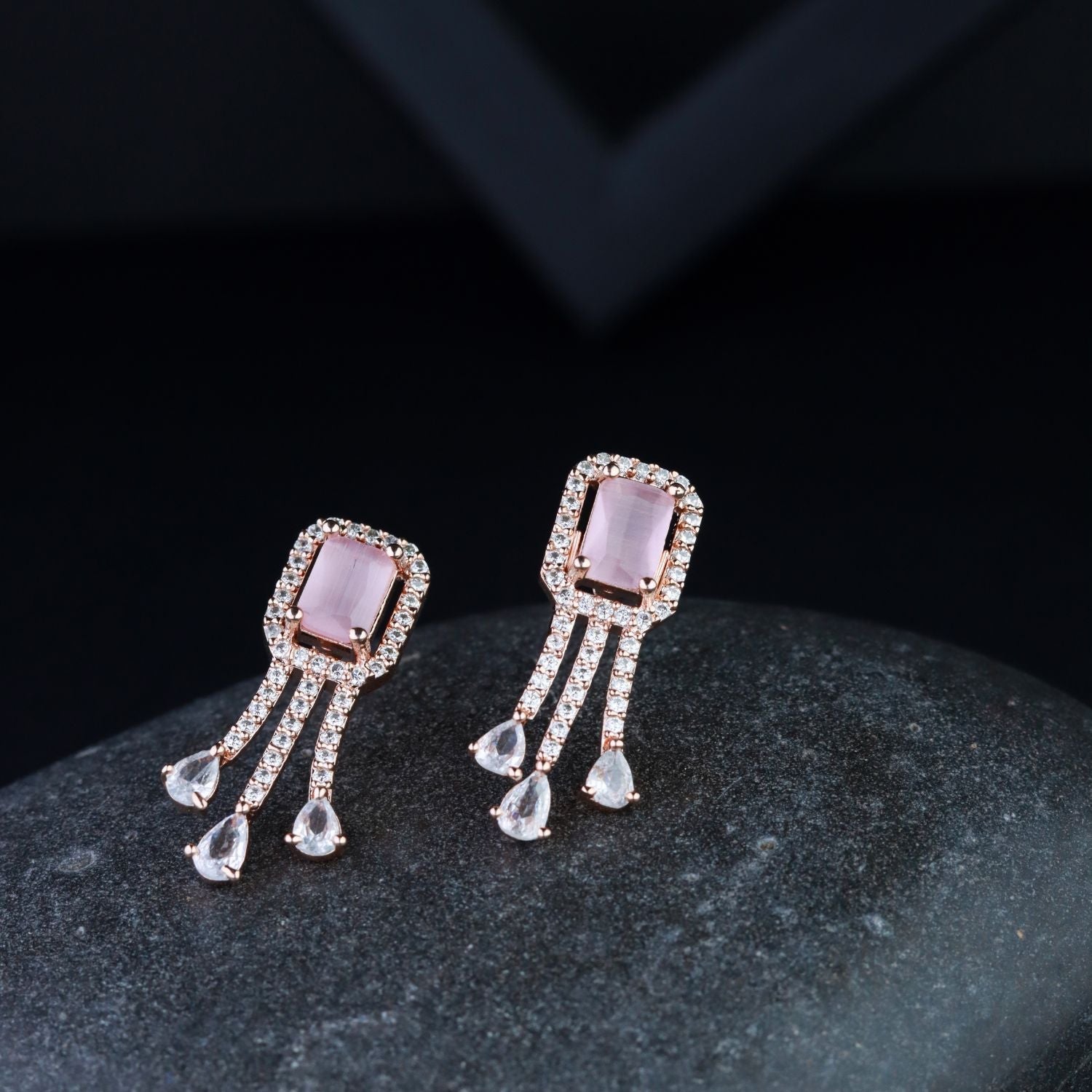 Women's Valentine'S Special 18K Rose Gold Plated Pink Cz & American Diamond Beautiful Studs Earrings (E3067Pi)