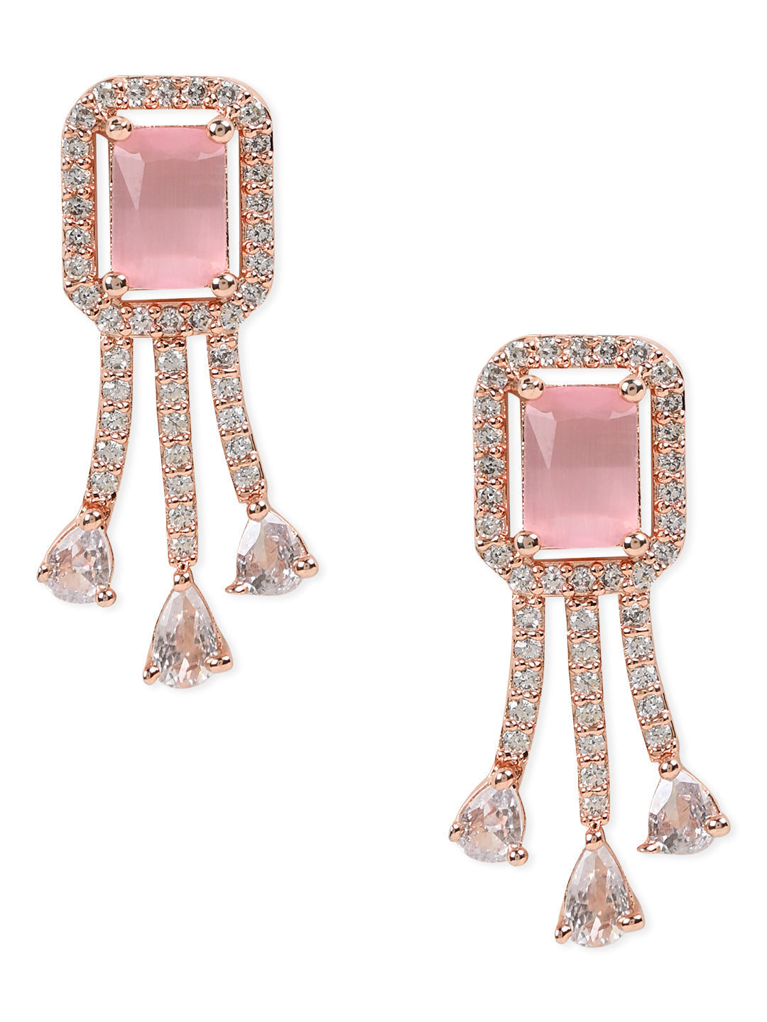 Women's Valentine'S Special 18K Rose Gold Plated Pink Cz & American Diamond Beautiful Studs Earrings (E3067Pi)