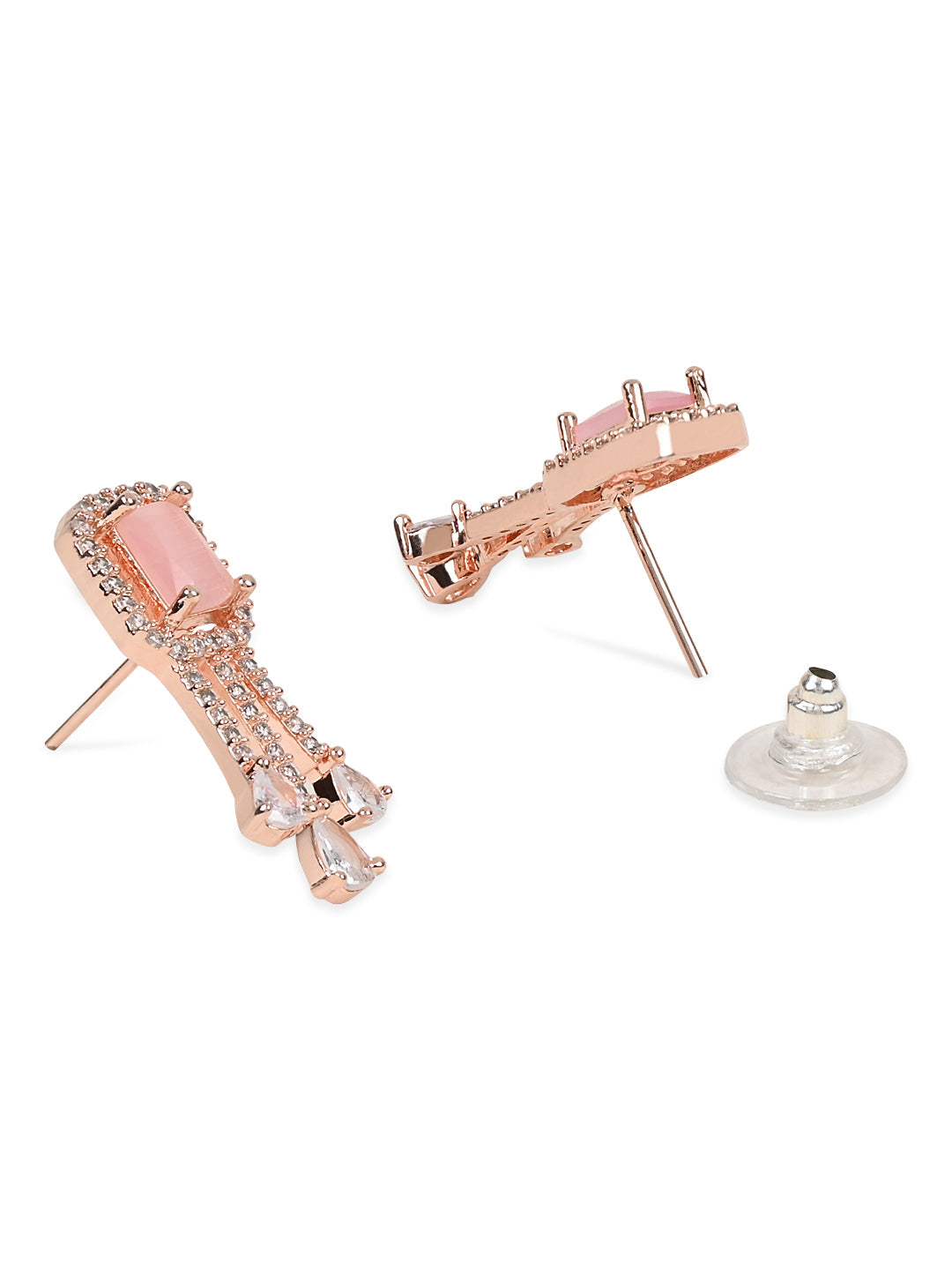 Women's Valentine'S Special 18K Rose Gold Plated Pink Cz & American Diamond Beautiful Studs Earrings (E3067Pi)