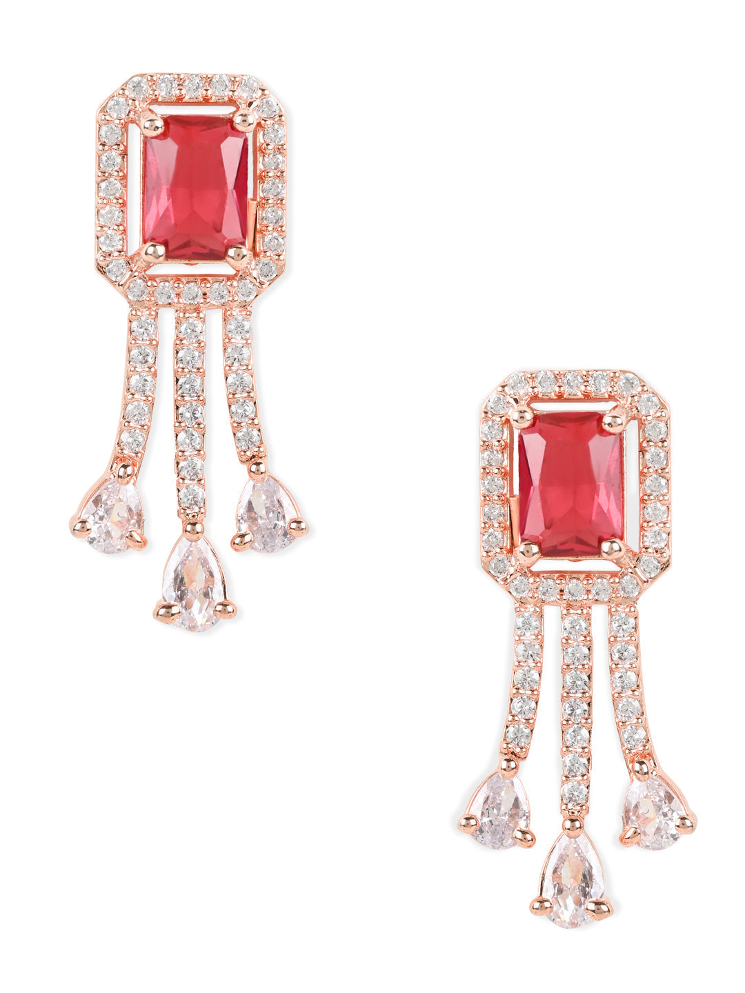Women's Valentine'S Special 18K Rose Gold Plated Red Cz & American Diamond Beautiful Studs Earrings (E3067R)